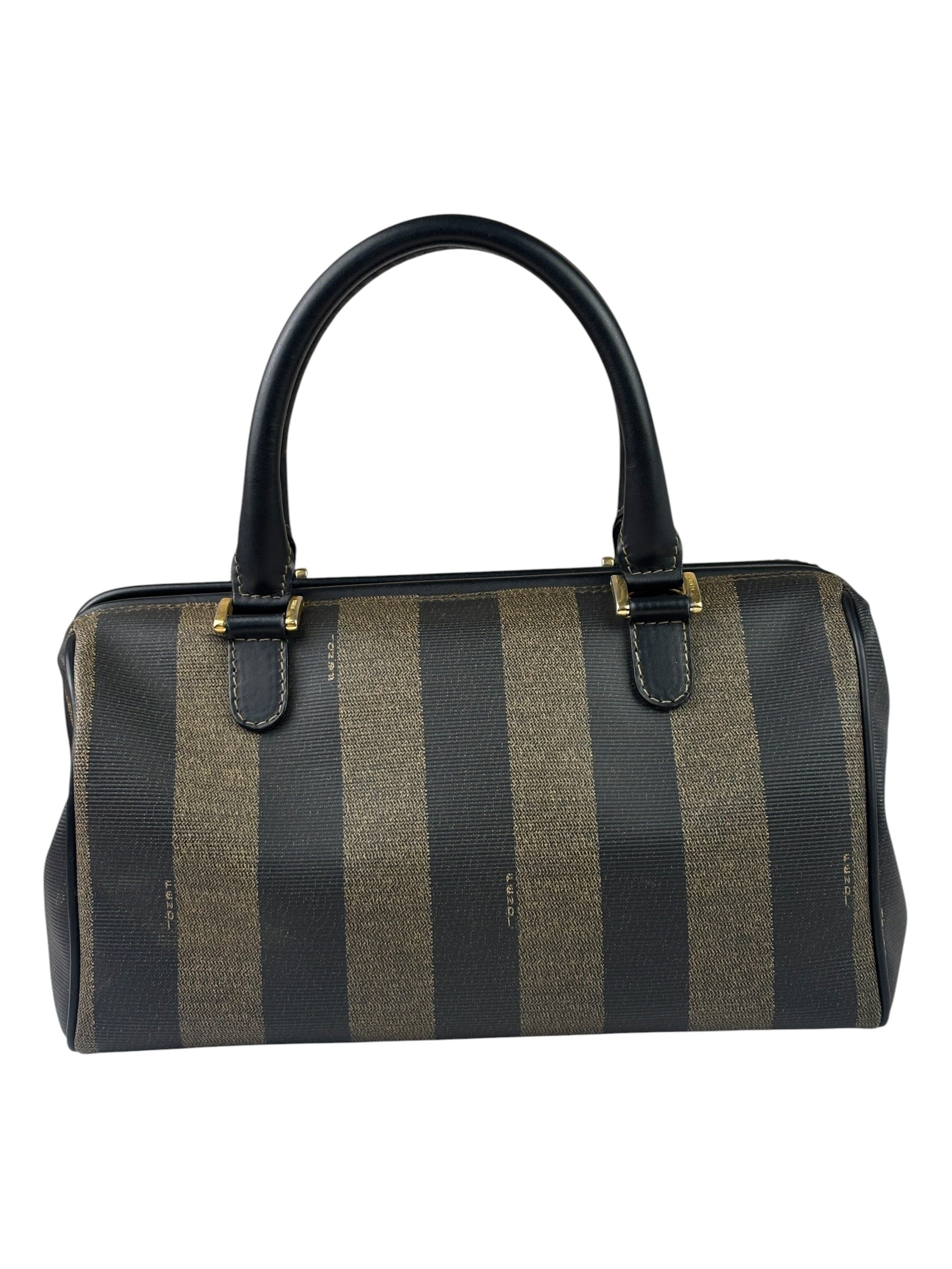 Fendi Brown/Black Leather Pequin Boston Bag