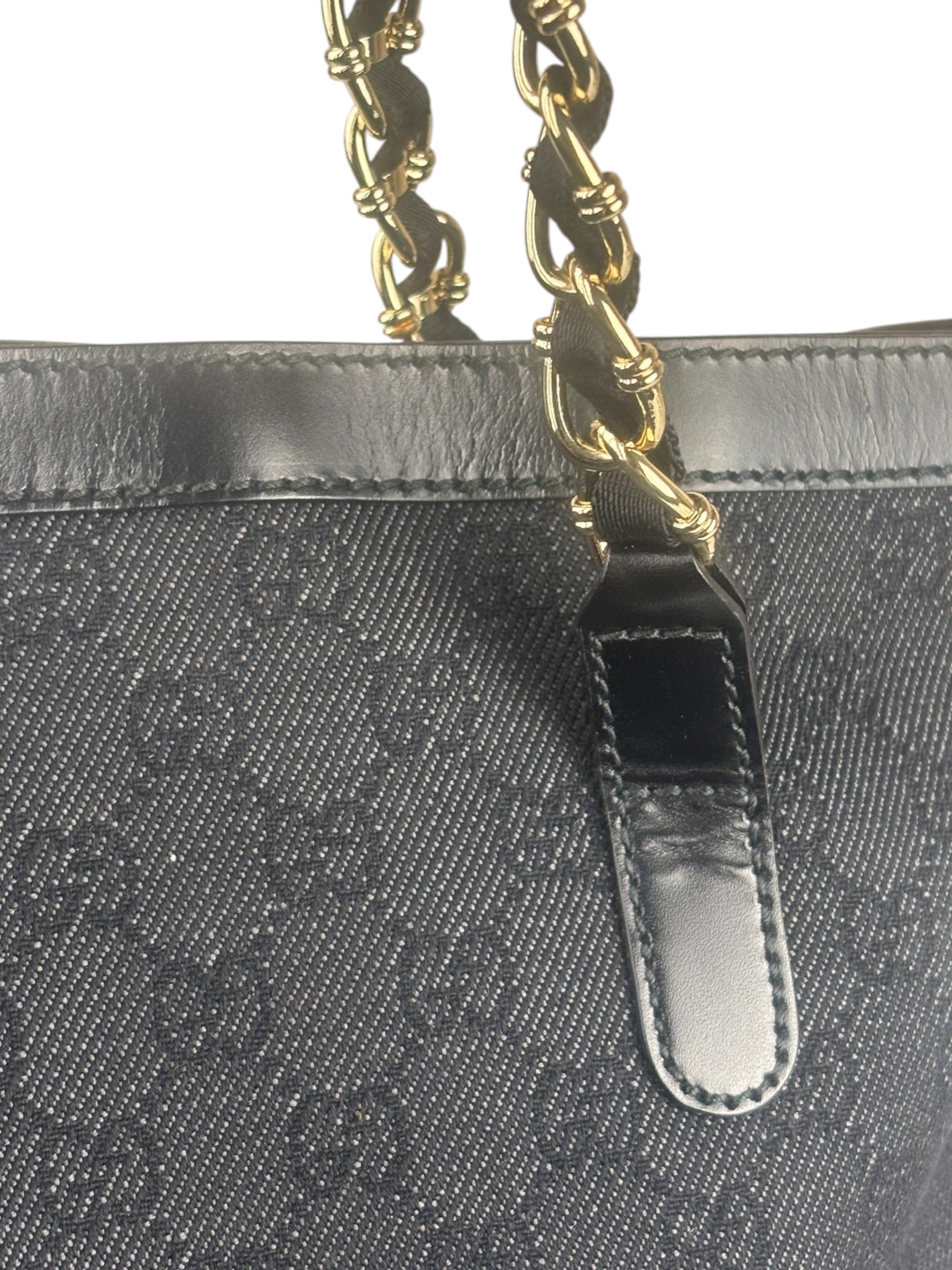 Gucci GG Black Canvas Capri Chain Tote Bag