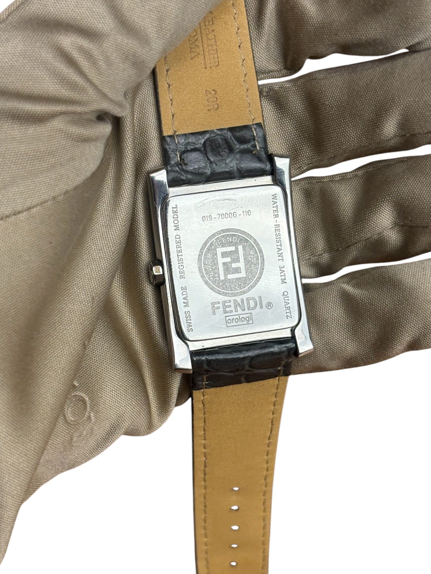 Fendi Tank White Dial Grey Croc Strap