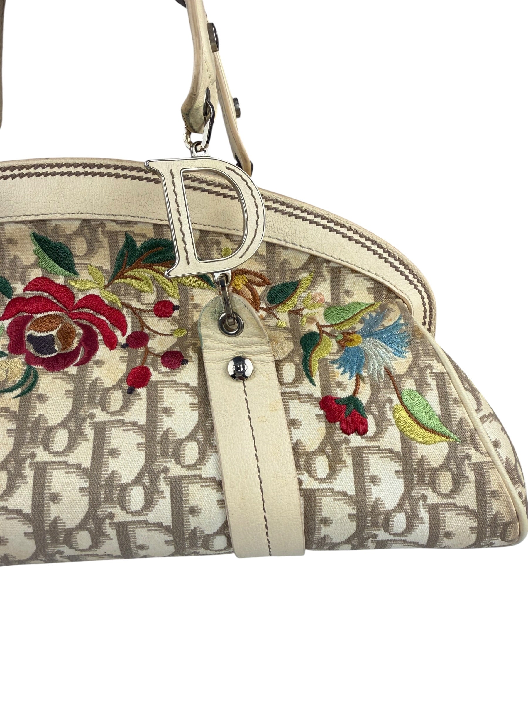 Christian Dior Vintage Monogram Flower Frame Satchel Hand Bag