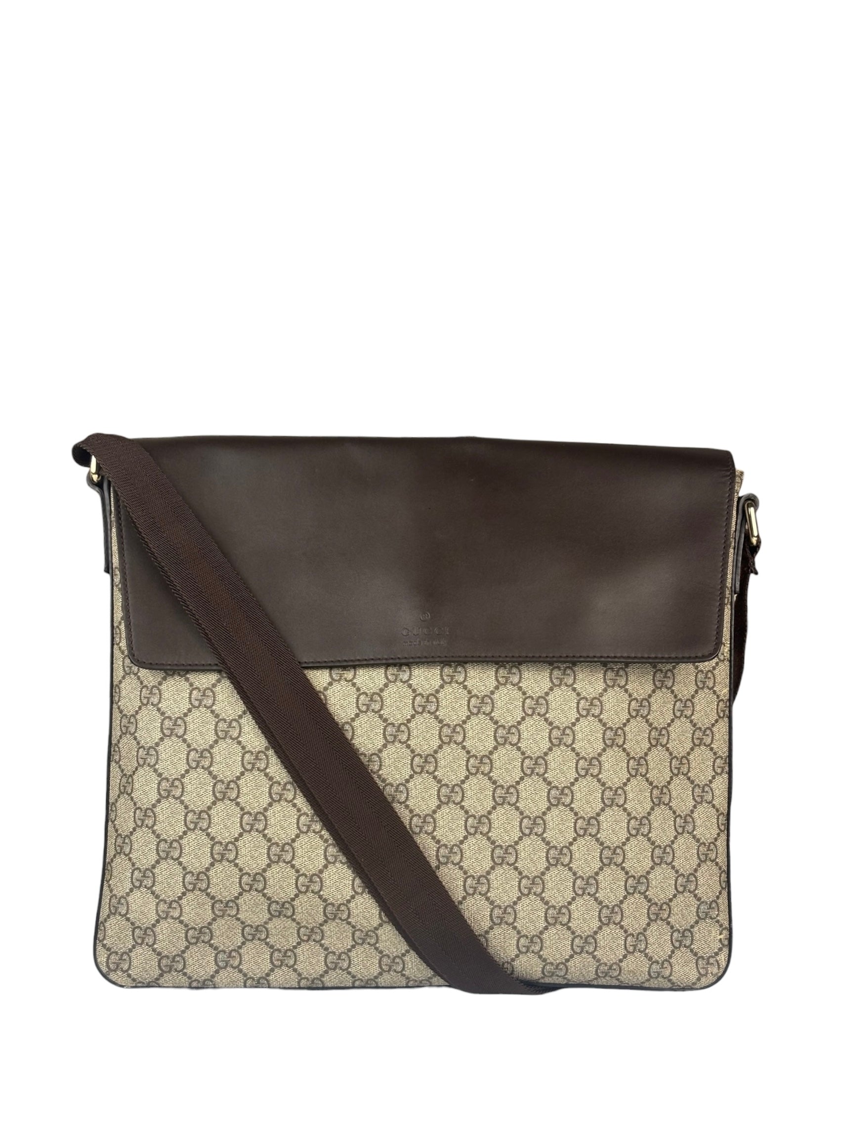 Gucci Brown Leather Trim GG Supreme Messenger Bag