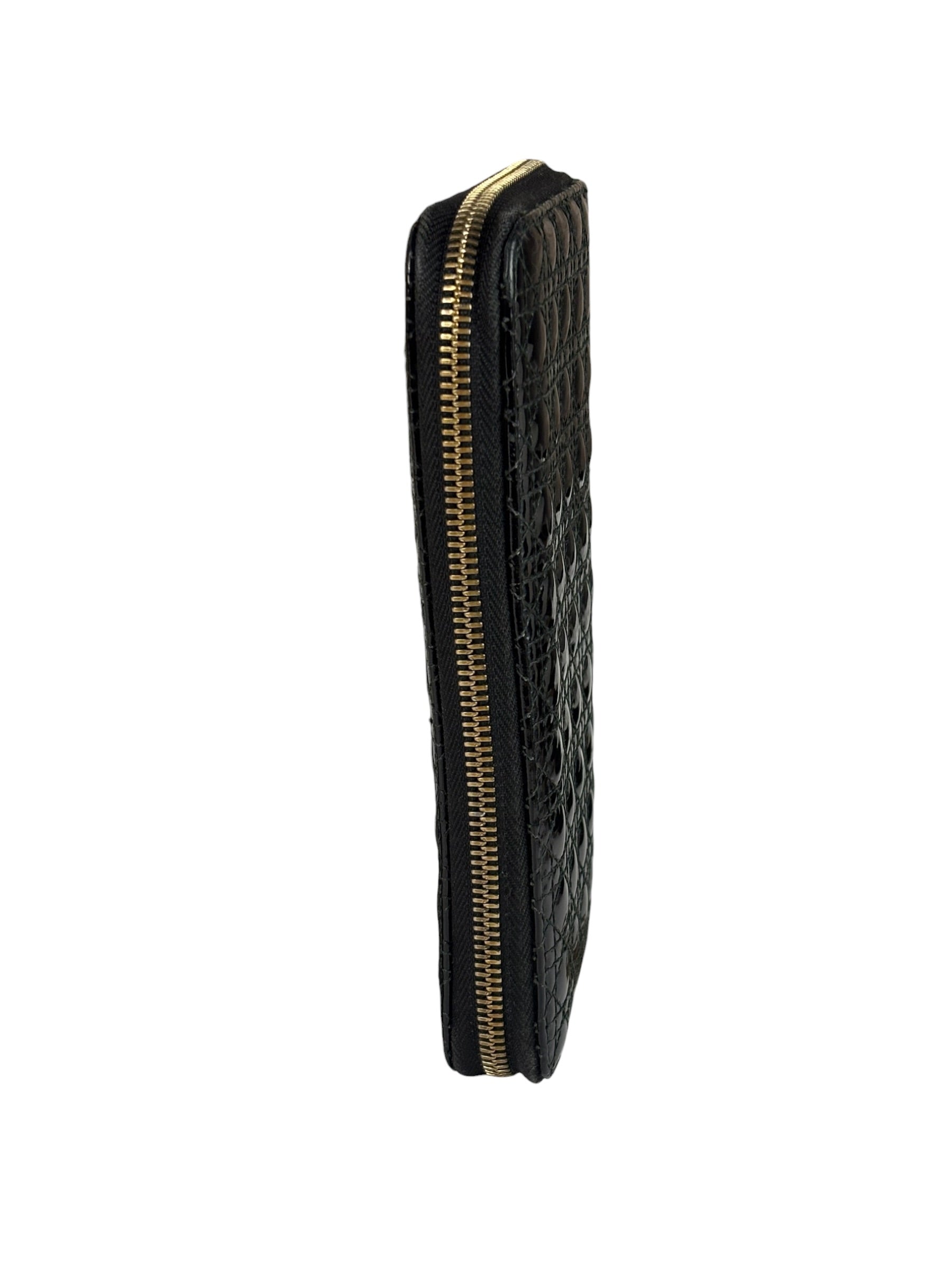 Christian Dior Black Patent Leather Zip-Around Long Wallet