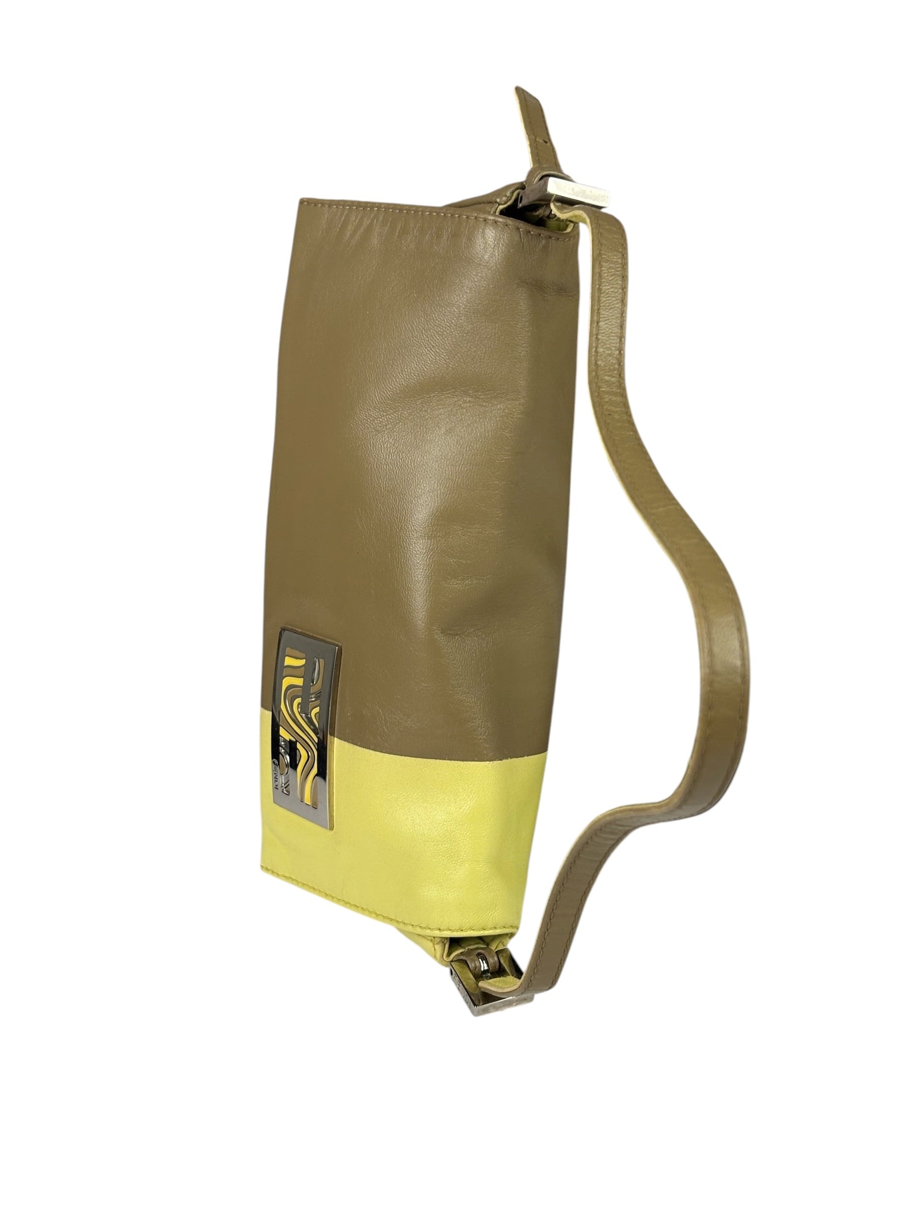 Fendi Camel Tan/Lime Yellow Leather Flap Pochette