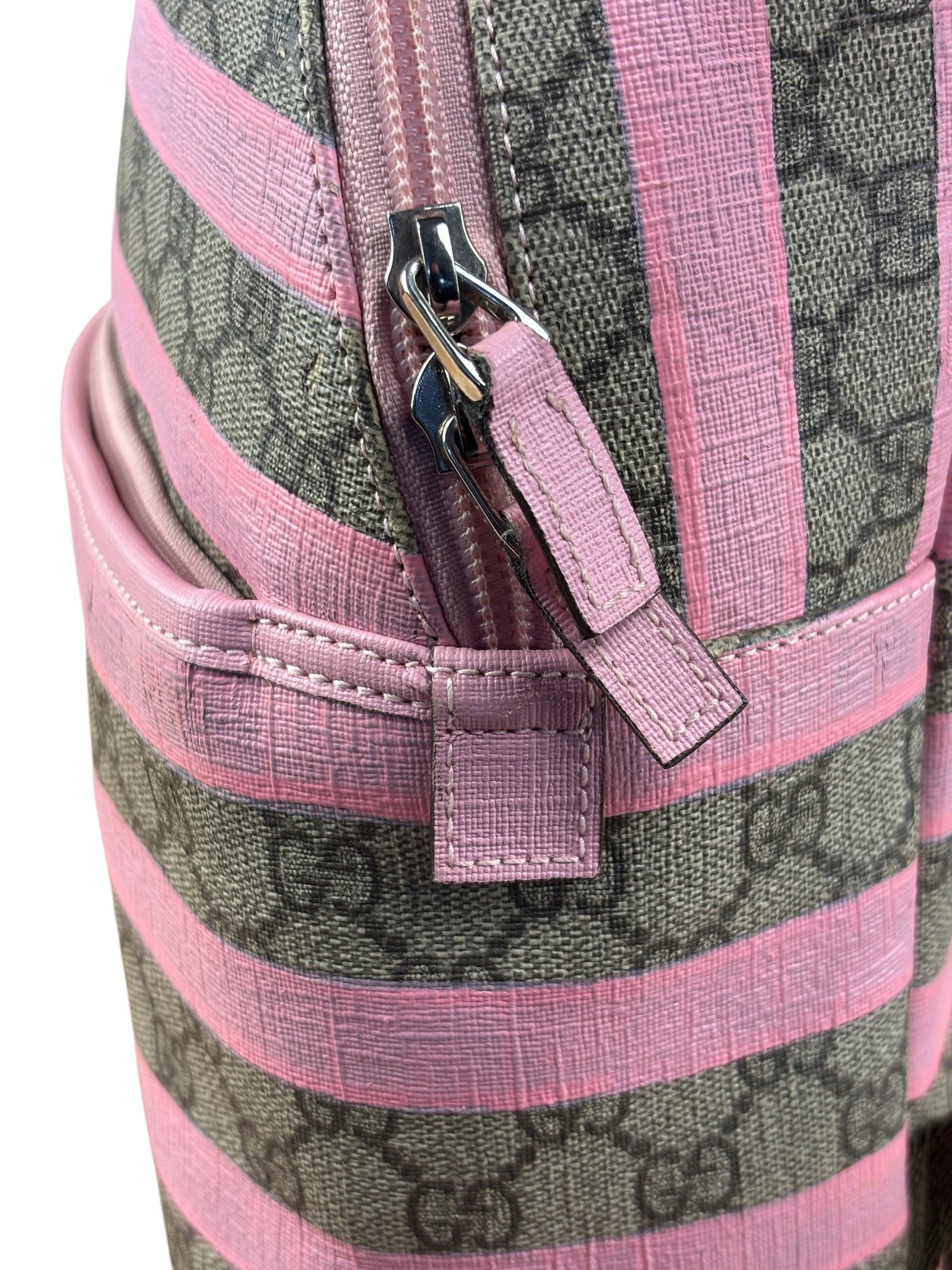 Gucci Pink Stripped Kids GG Supreme Canvas Backpack
