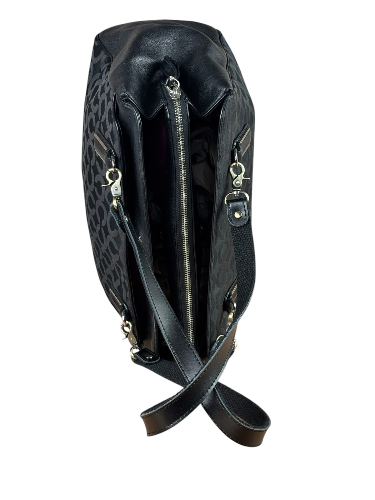 Coach Black Leather Trim Madison Op Art Sateen Phoebe Shoulder Bag