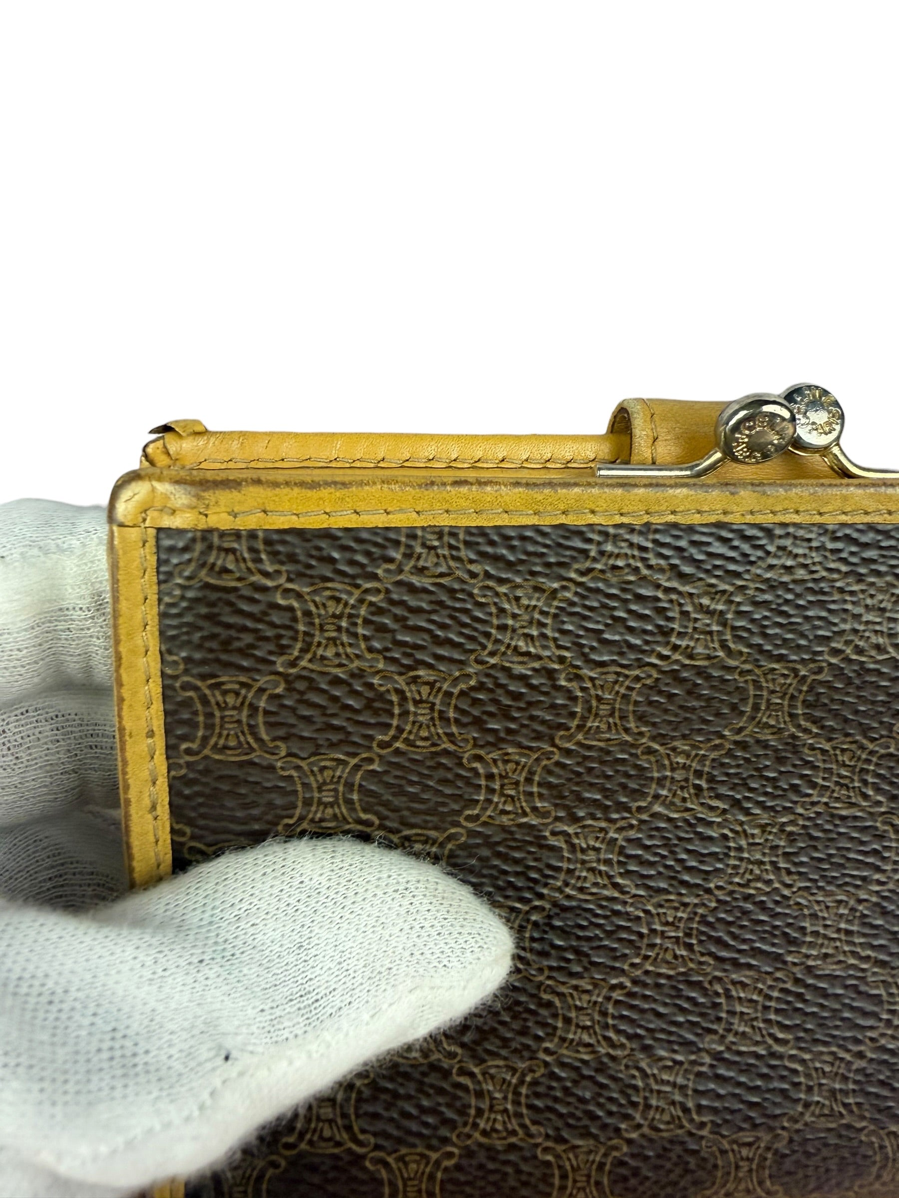 Celine Vintage Brown Macadam Bifold Kisslock Wallet