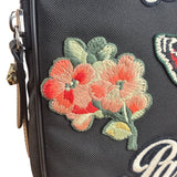 Gucci Black Nylon Butterfly Embroidered Zip Pouch