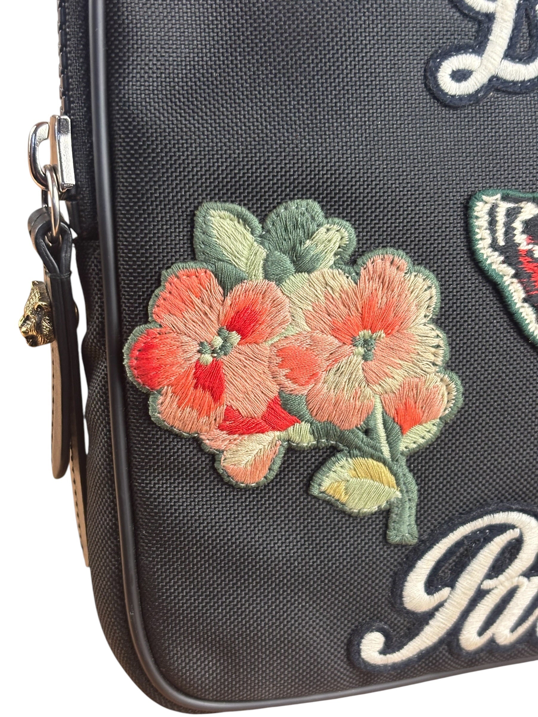 Gucci Black Nylon Butterfly Embroidered Zip Pouch