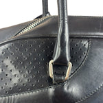 Prada Vintage Black Leather Vitello Drive Perforated Bowling Tote Bag