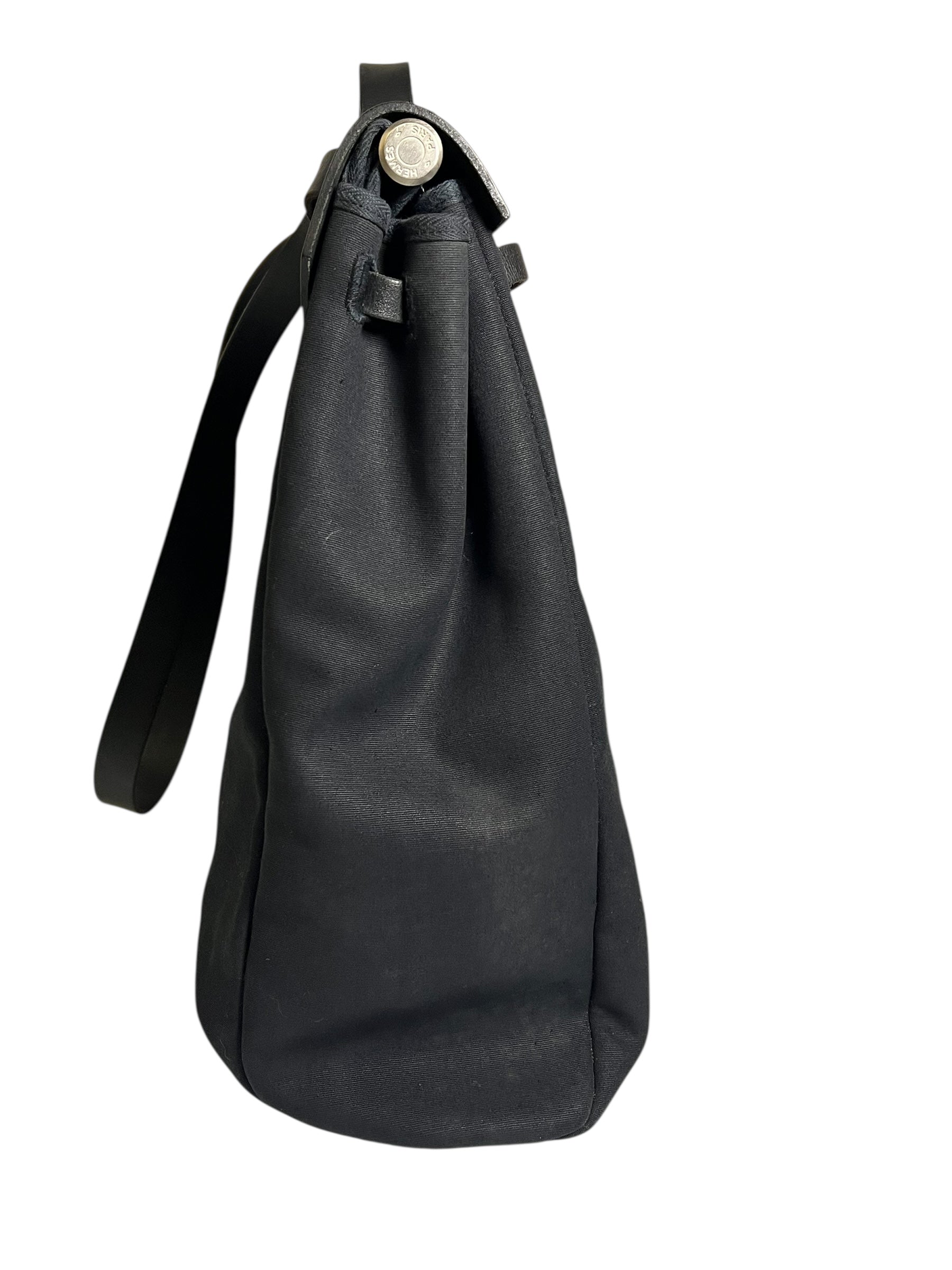 Hermes Black Toile Herbag 39 Handbag