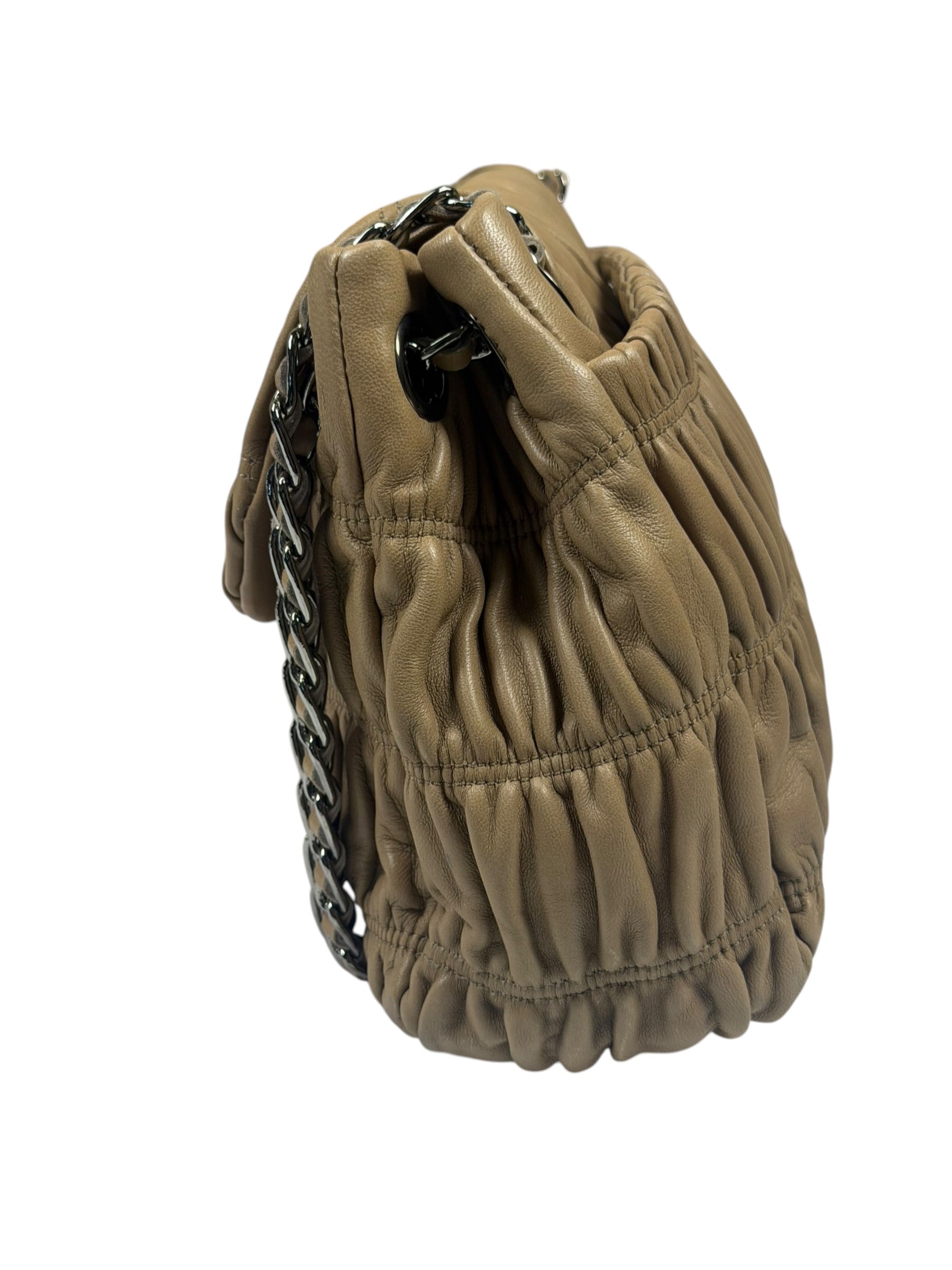 Prada Beige Nappa Leather Gaufre Chain Shoulder Bag