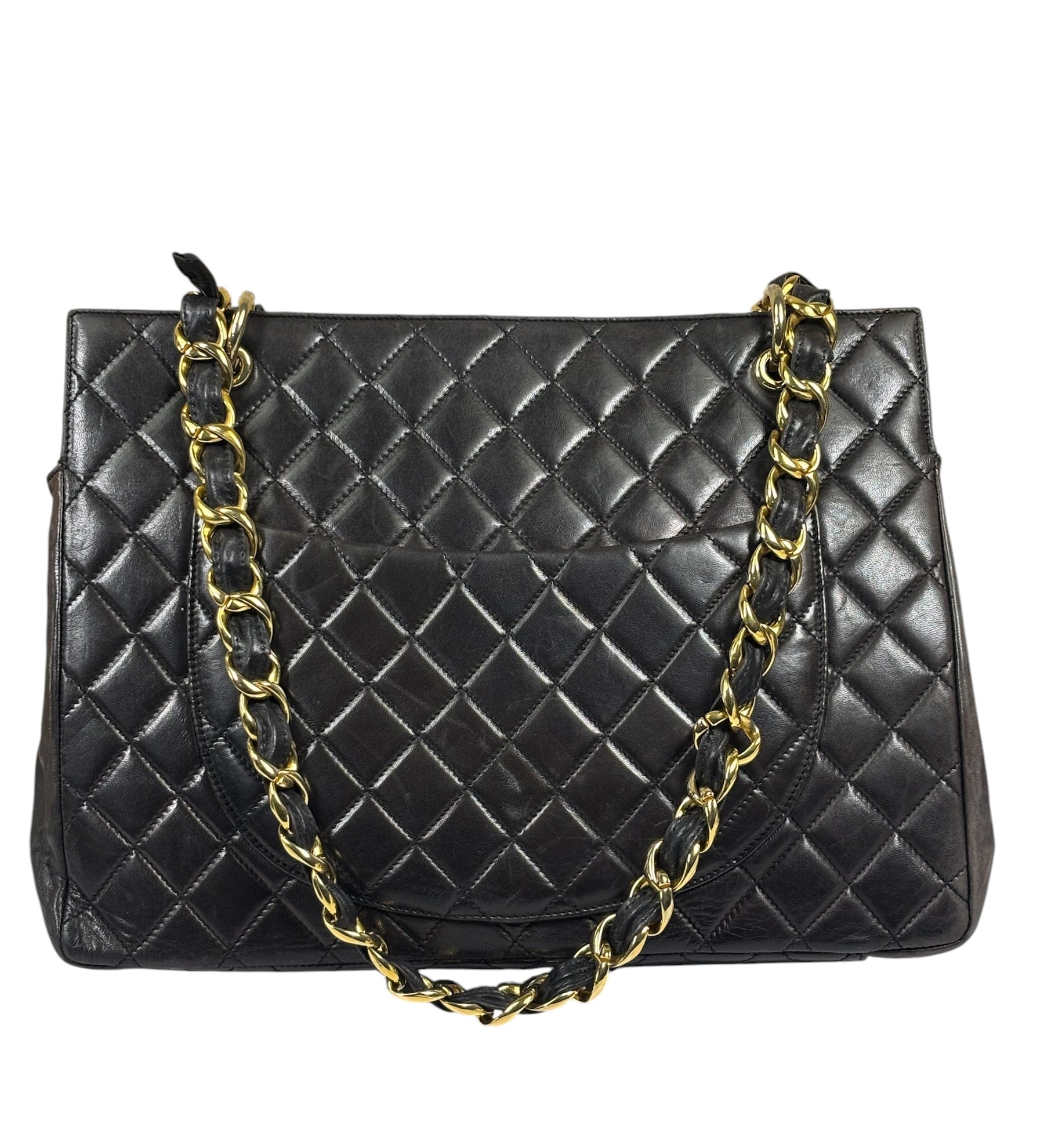 Chanel Black Quilted Lambskin CC Timeless Shopping Tote Late 90s