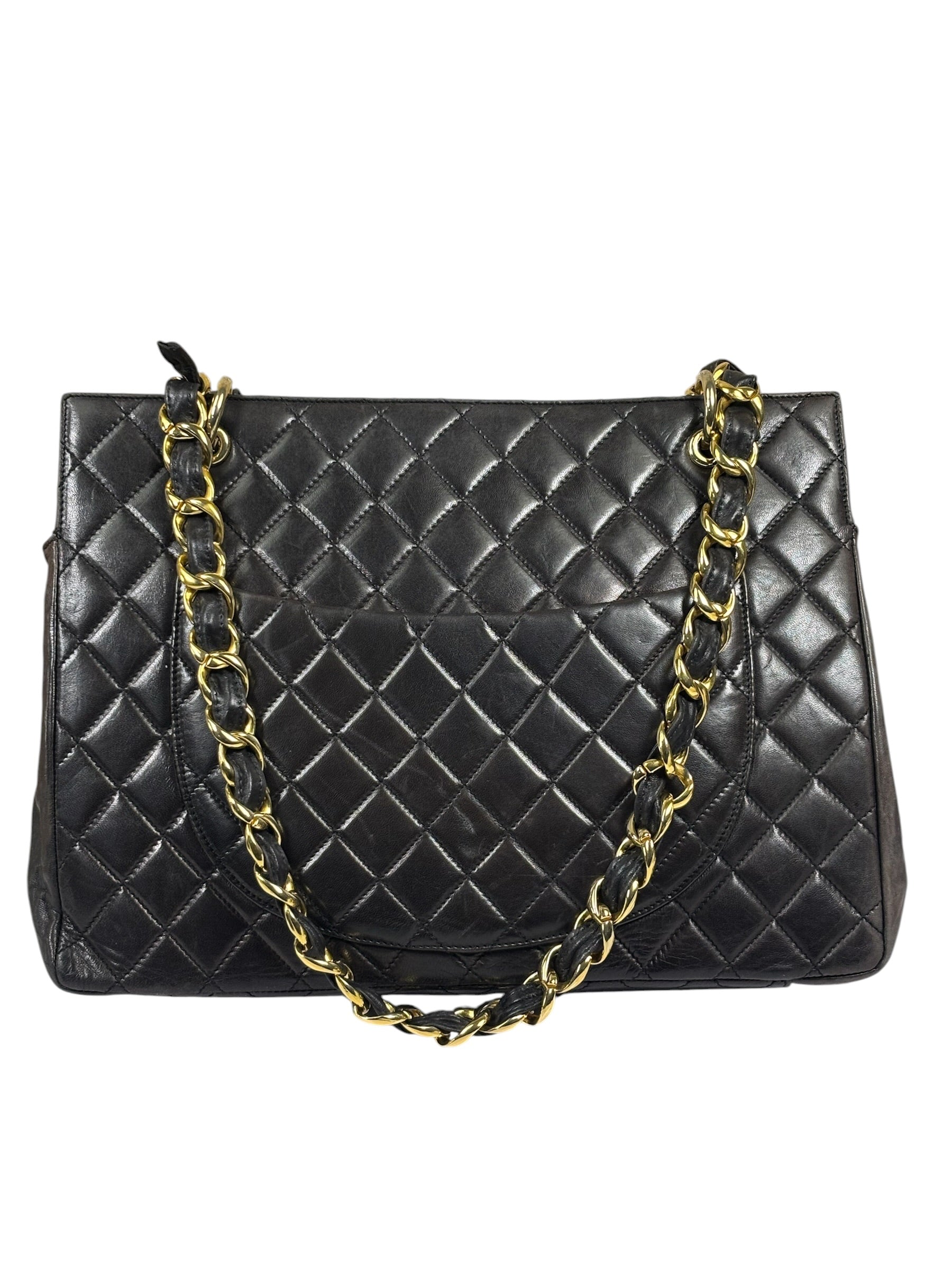 Chanel Black Quilted Lambskin CC Timeless Shopping Tote Late 90s