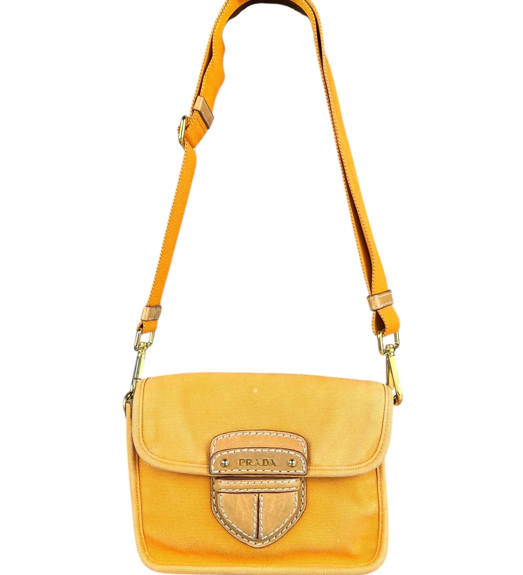 Prada Vintage Orange Canvas Flap Crossbody