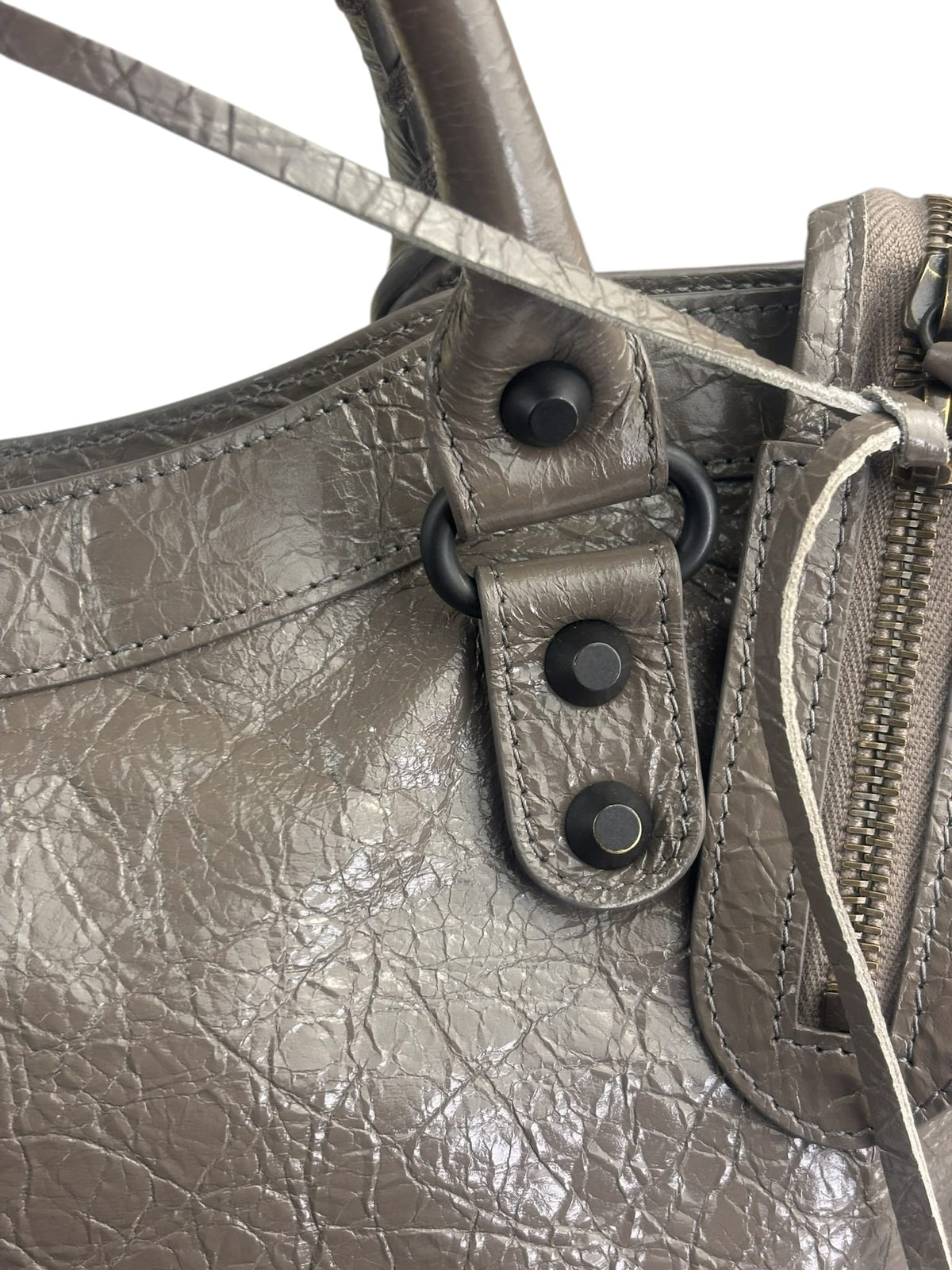 Balenciaga Stone Grey Patent Leather Moto Work Two-Way Bag