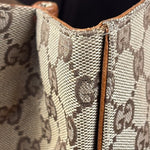 Gucci GG Brown Leather Trim Canvas Monogram Tote Bag