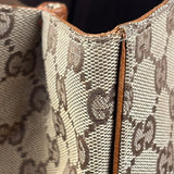 Gucci GG Brown Leather Trim Canvas Monogram Tote Bag