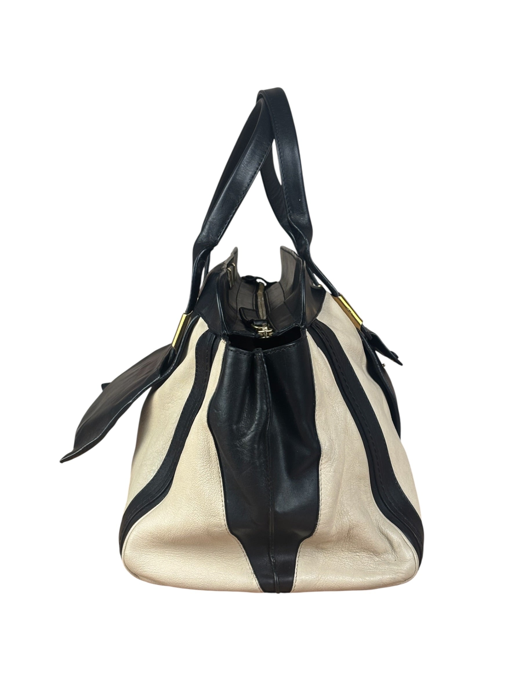 Chloe Beige/Black Leather Alice Satchel/Tote Bag