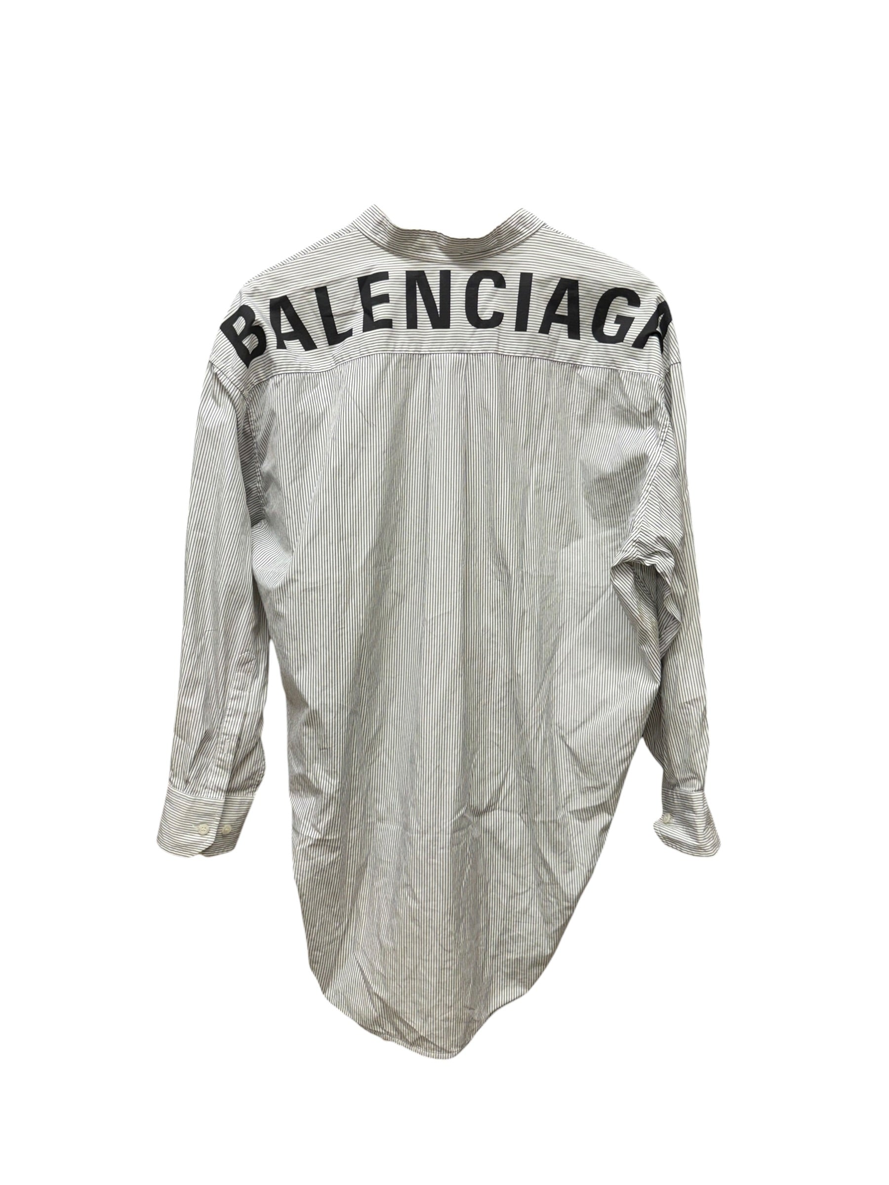 Balenciaga White/Black Striped High/Low Oversized Long Sleeve Shirt