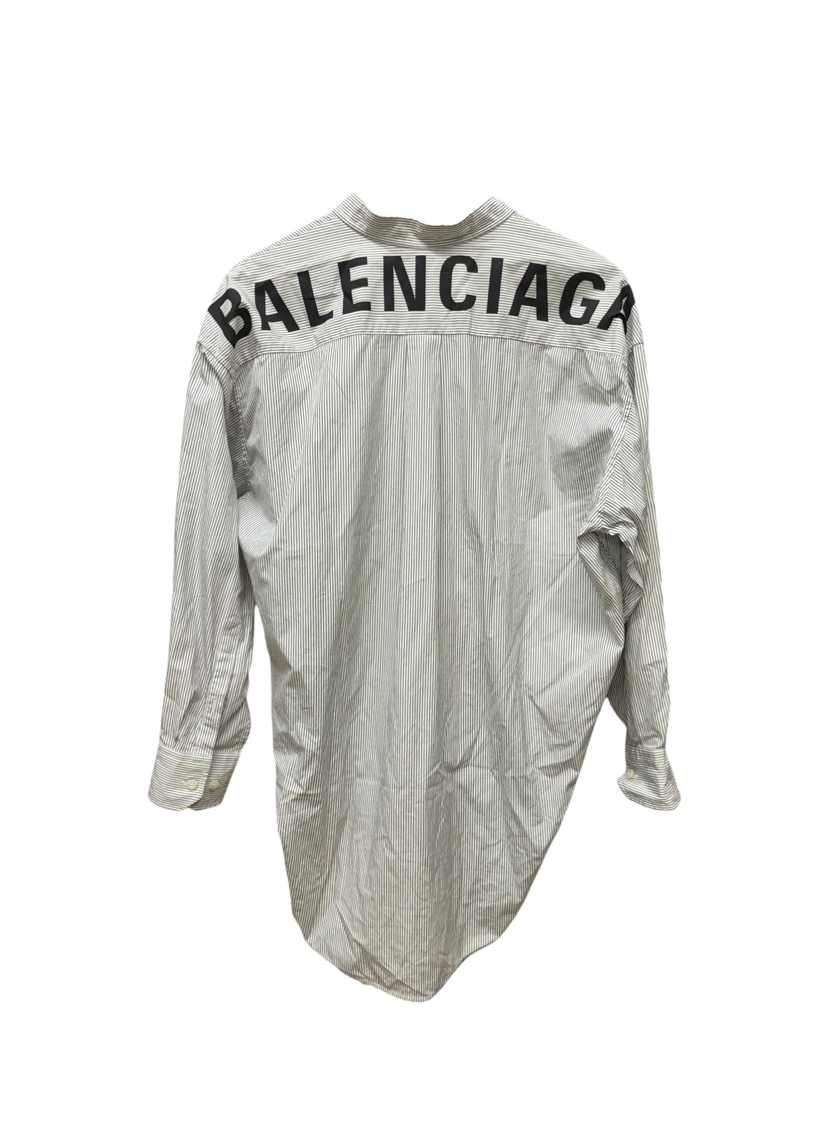 Balenciaga White/Black Striped High/Low Oversized Long Sleeve Shirt