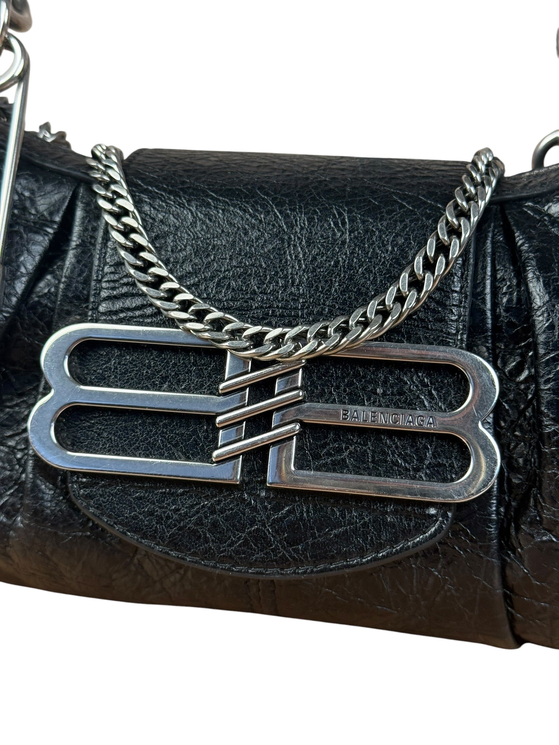 Balenciaga Black Leather Pamela Small Shoulder Bag