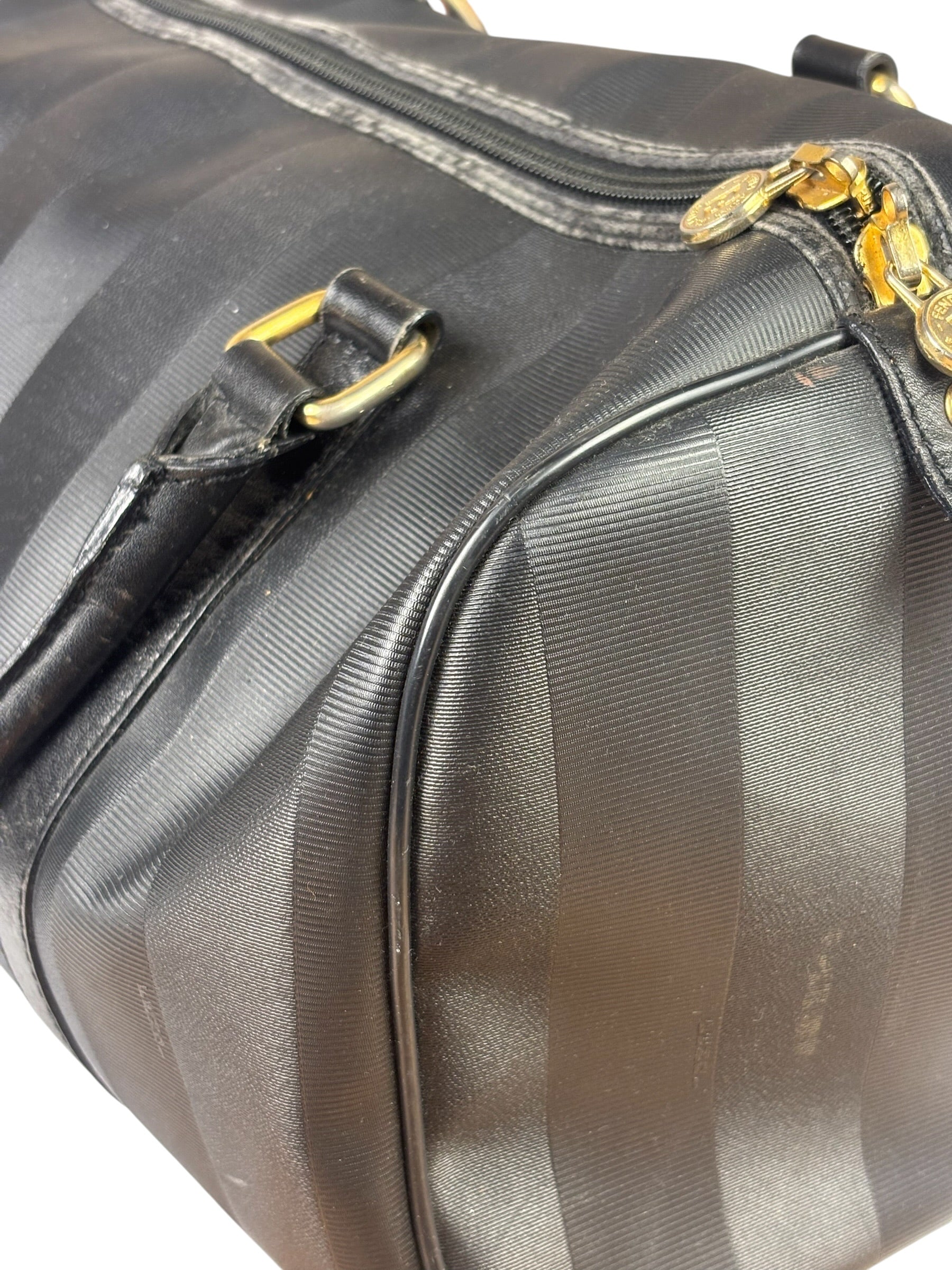 Fendi Grey/Black Leather Striped Boston Bag