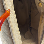 Chanel Vintage Beige Quilted Denim  Tortoise Tote 1996