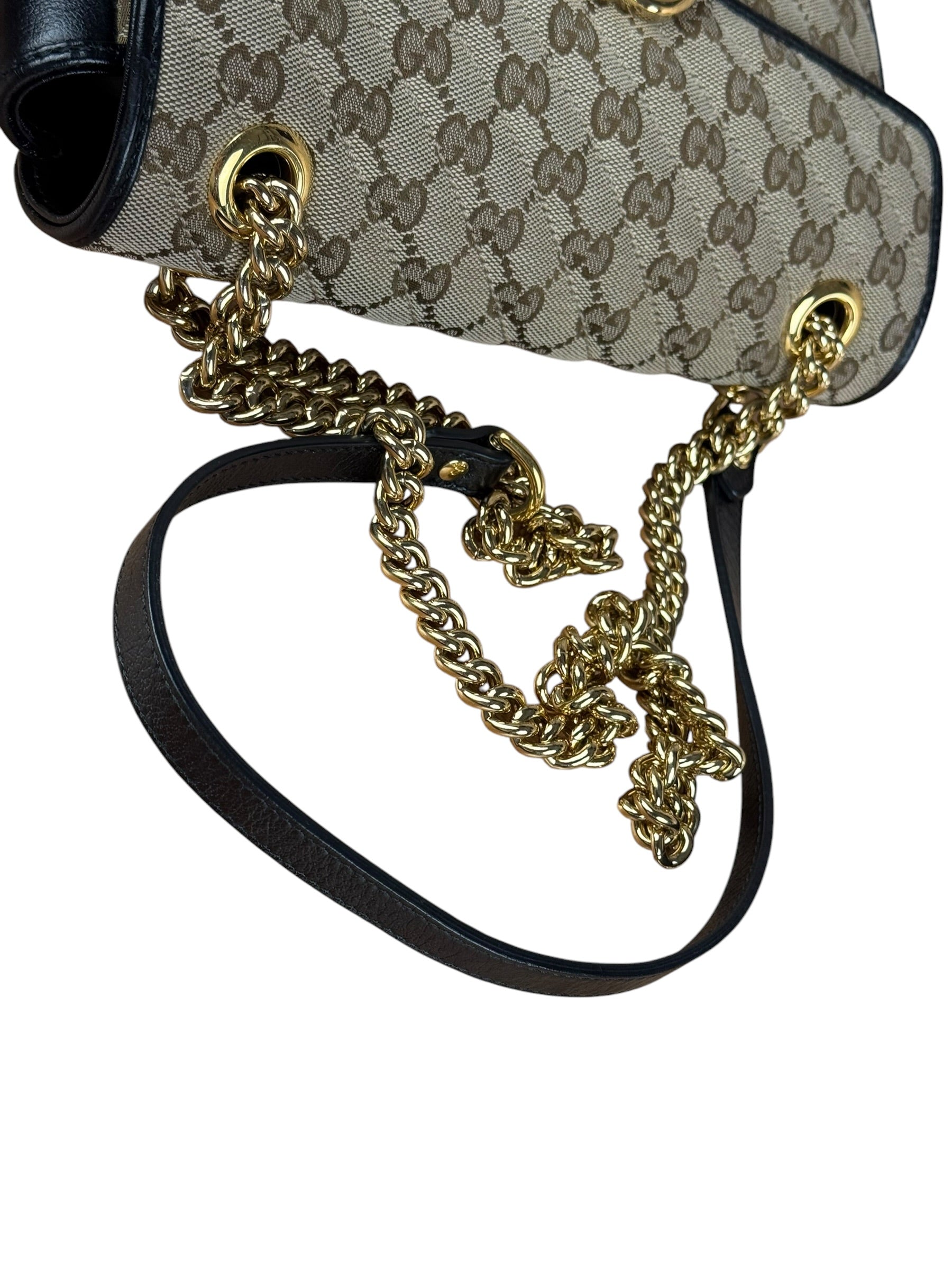Gucci Beige/Black GG Marmont Shoulder Bag