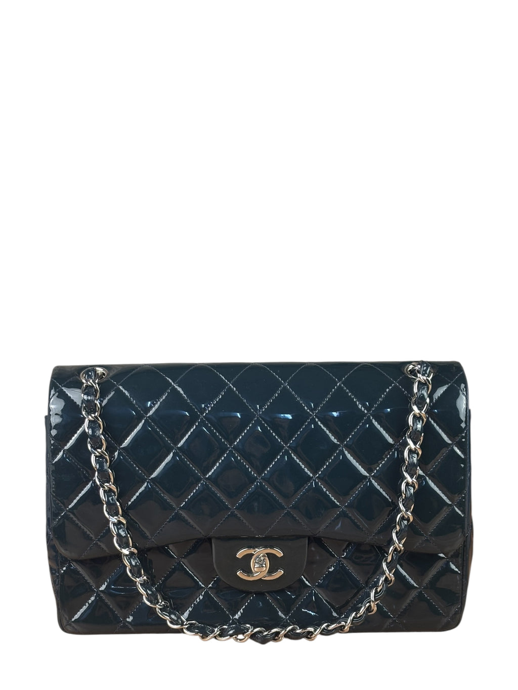 Chanel Dark Teal Quilted Patent M Double Flap 2013