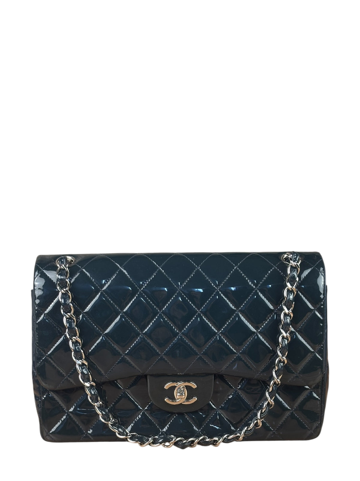 Chanel Dark Teal Quilted Patent M Double Flap 2013