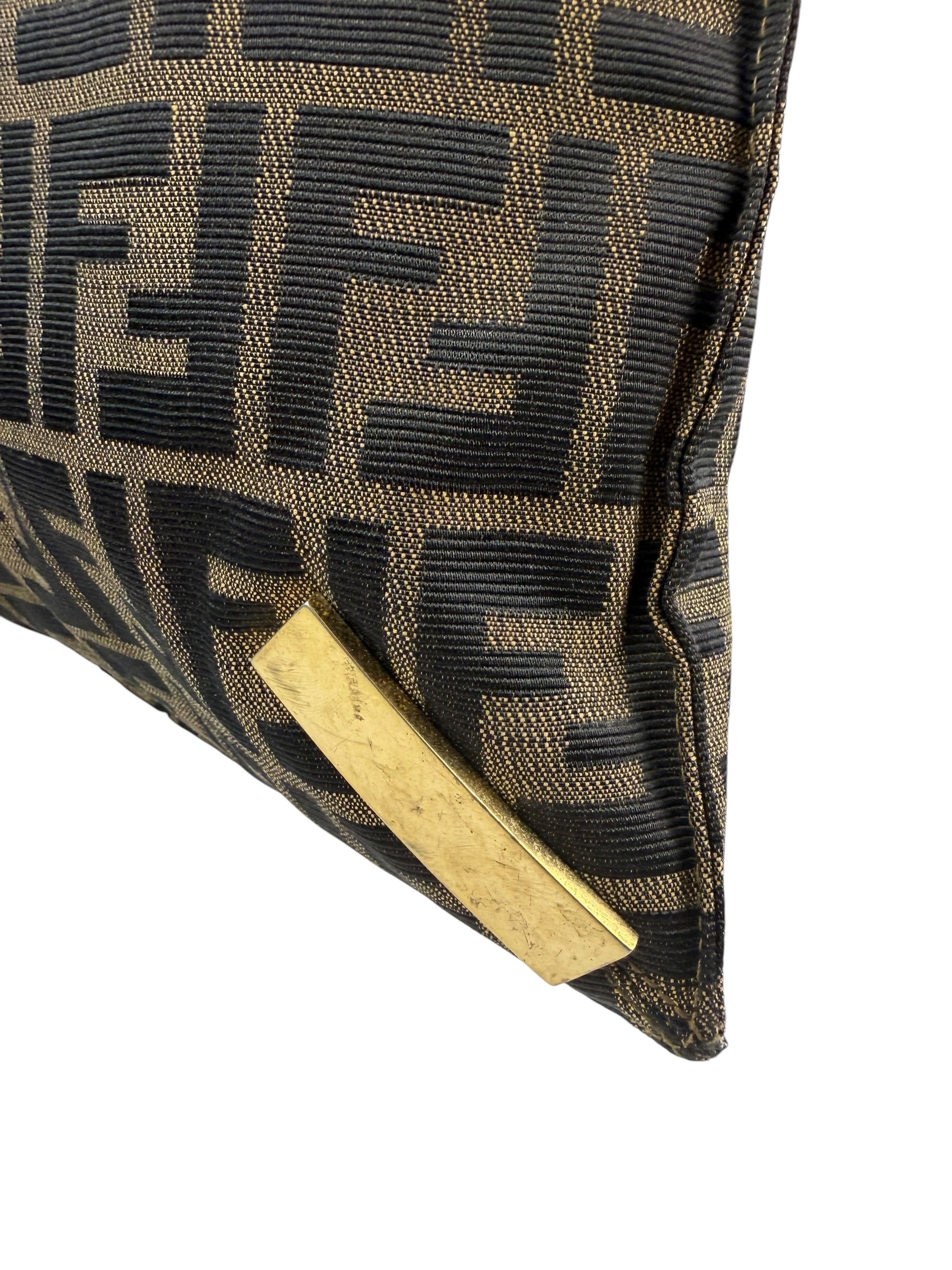 Fendi Brown Leather Trim Canvas  Zucca Tote Bag