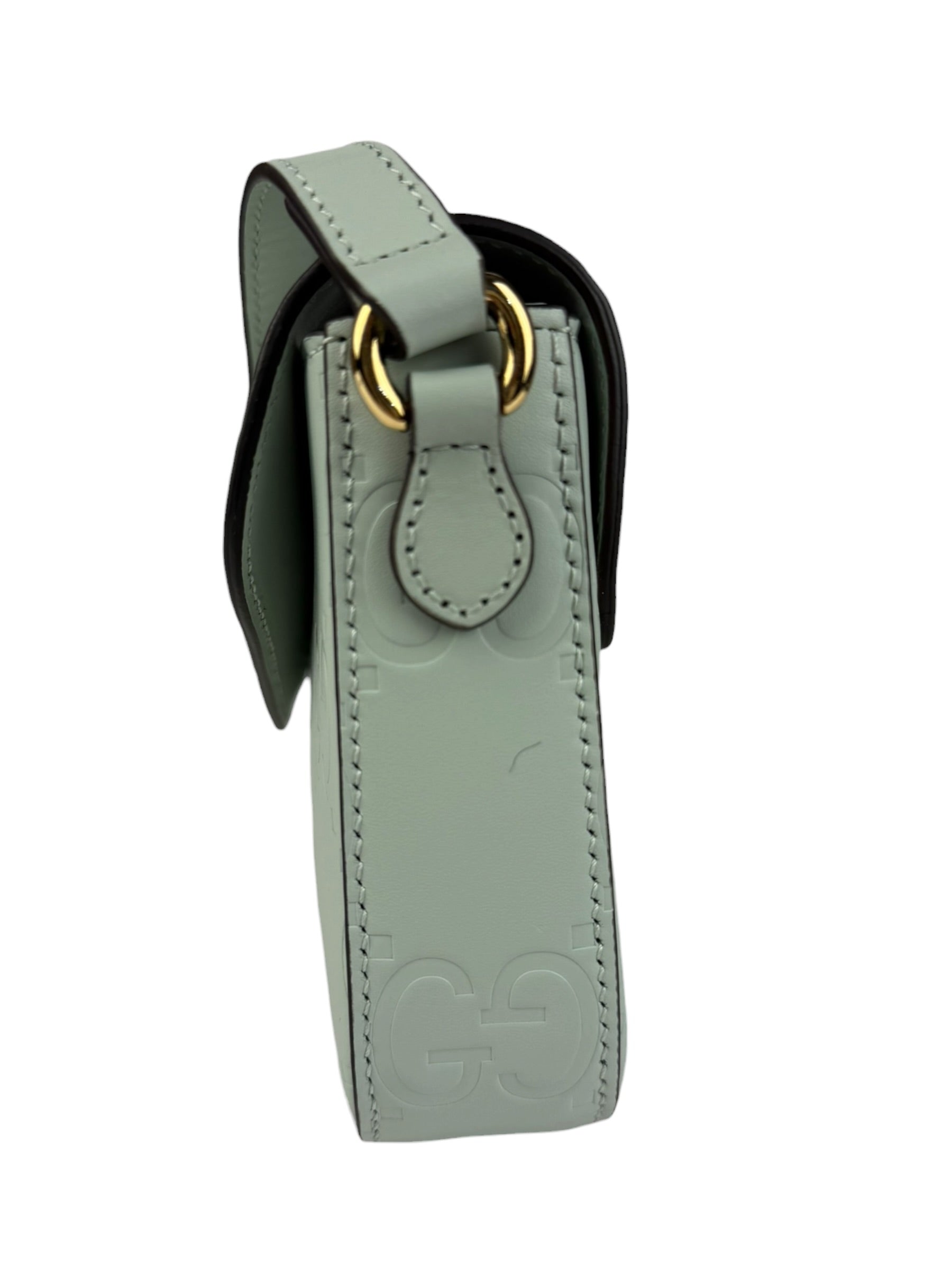 Gucci GG Super Mini Leather Shoulder Bag Pale Blue