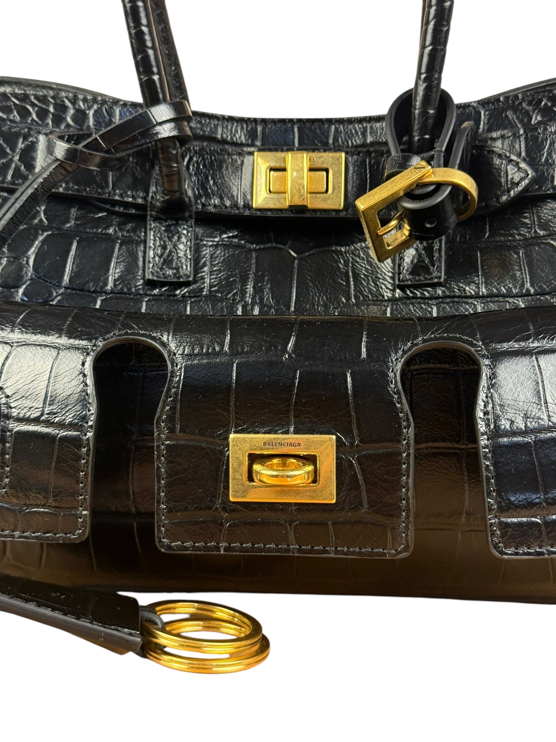 Balenciaga Black Leather Mini Bel Air Carry All Two-Way Bag