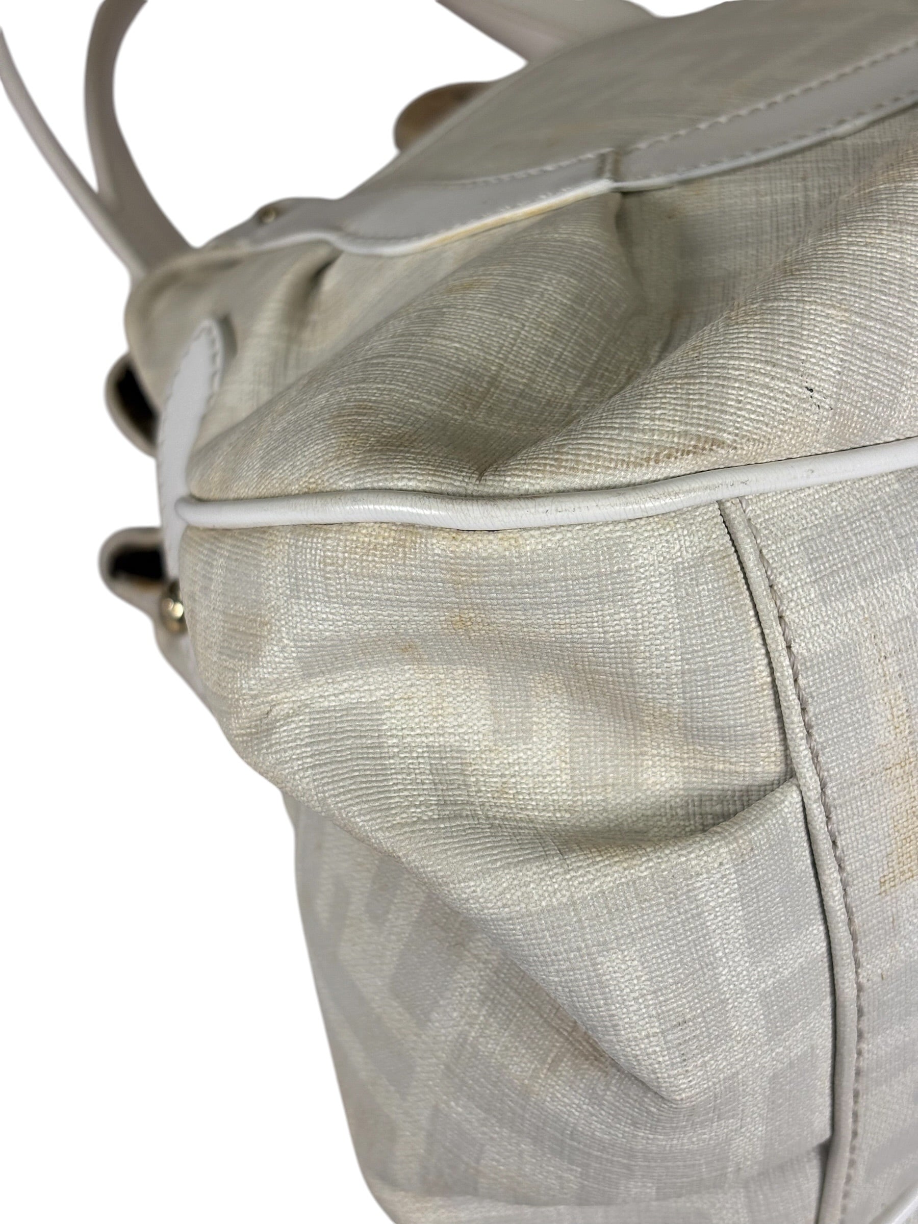 Fendi White Leather PVC Coated Zucca Spalmati Chef Shoulder Bag