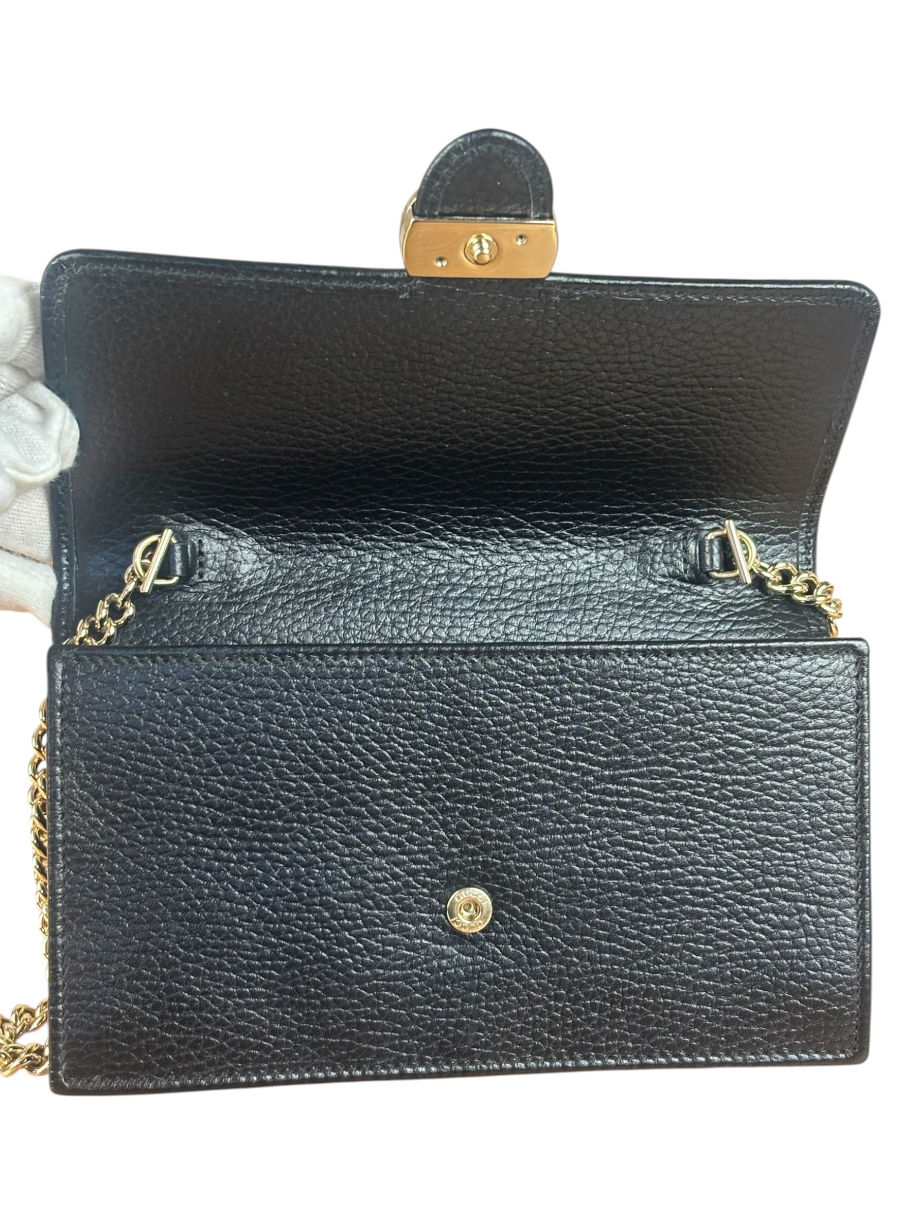 Gucci Black Interlocking G Leather Wallet on Chain