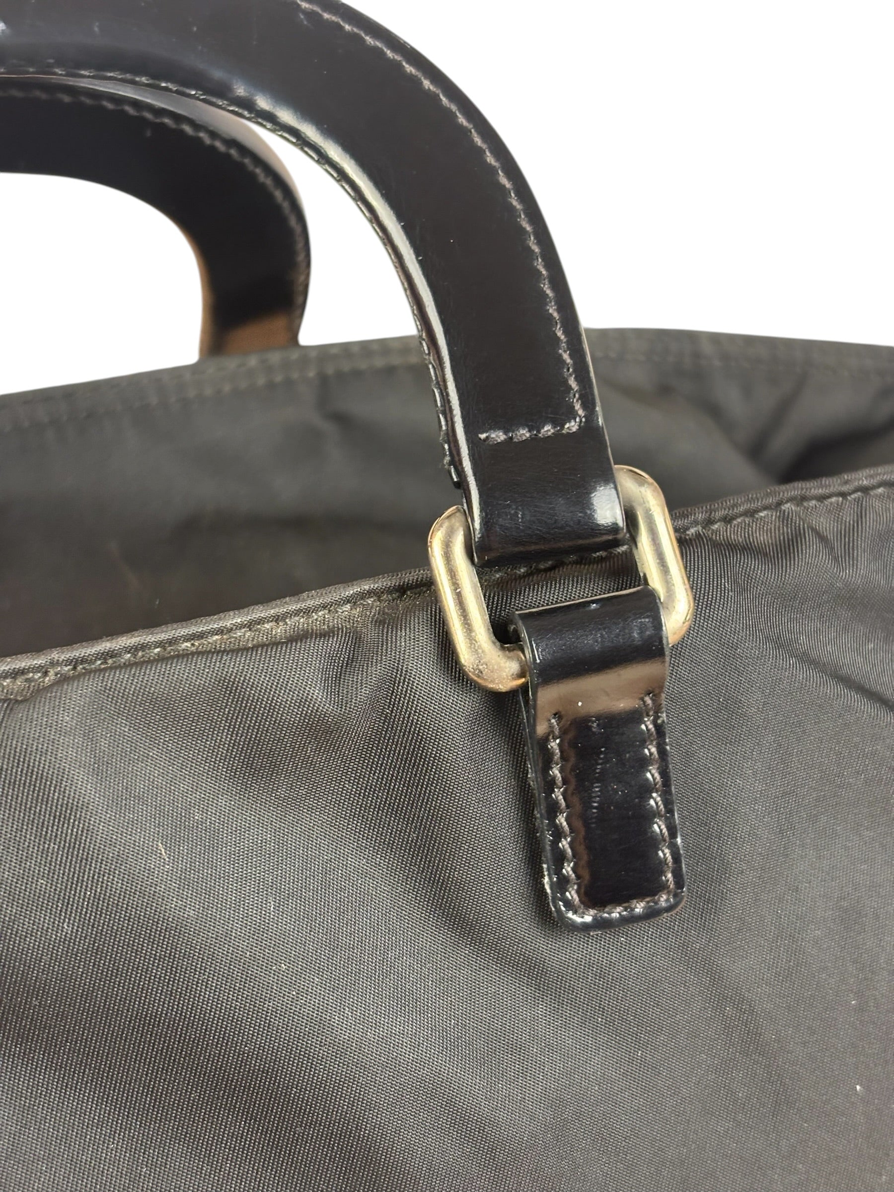 Prada Black Tessuto Nylon Leather Trim Hand Bag