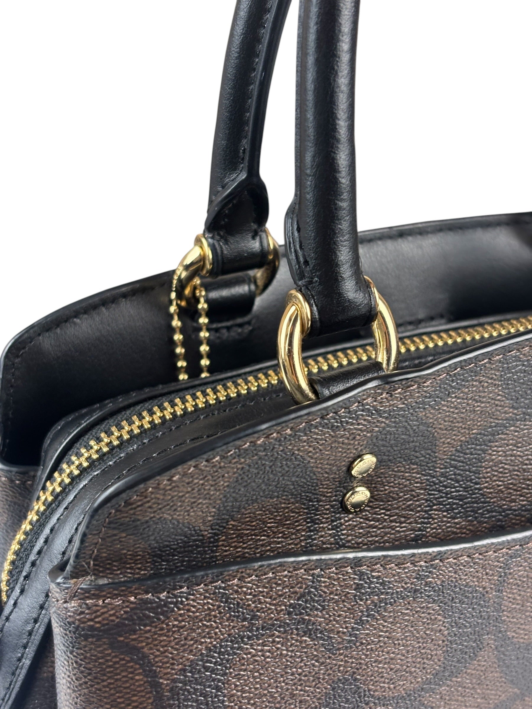 Coach Brown/Black Leather Mini Lillie Carryall In Signature Two-Way Bag