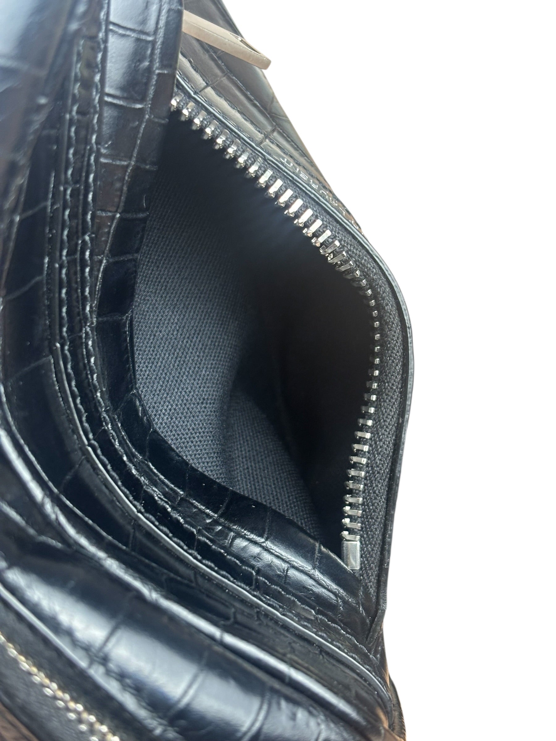 Saint Laurent Crocodile Embossed Leather Camera Bag Black