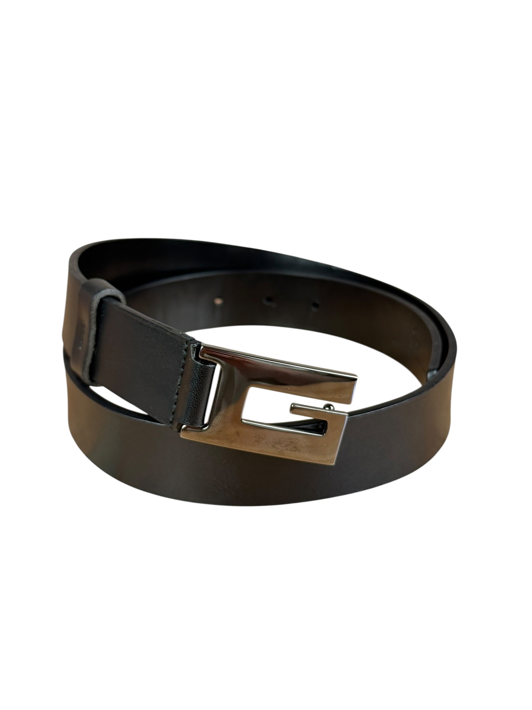 Gucci Black Leather G Buckle Belt