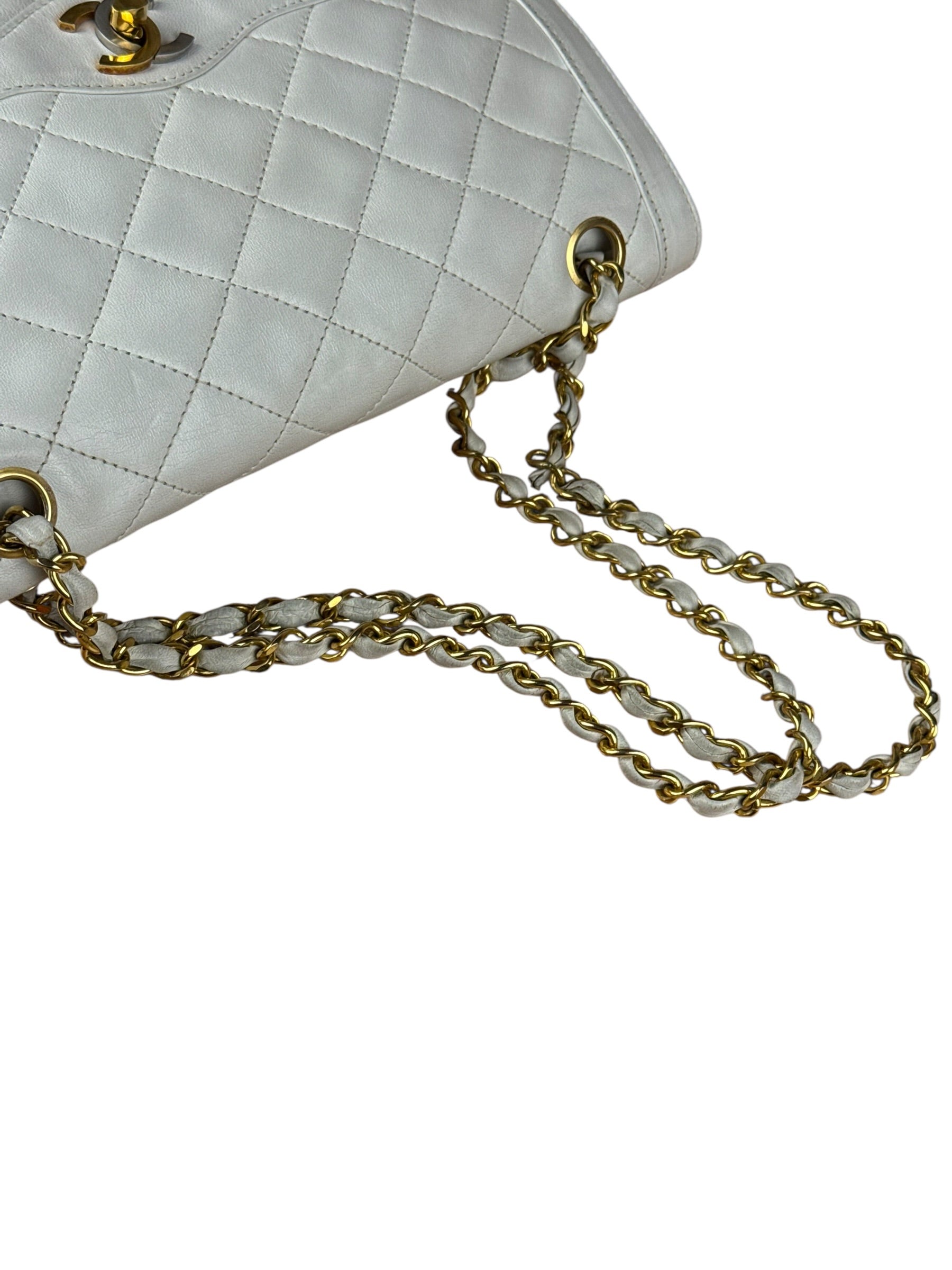 Chanel CC White Quilted Double Flap Bag 1988