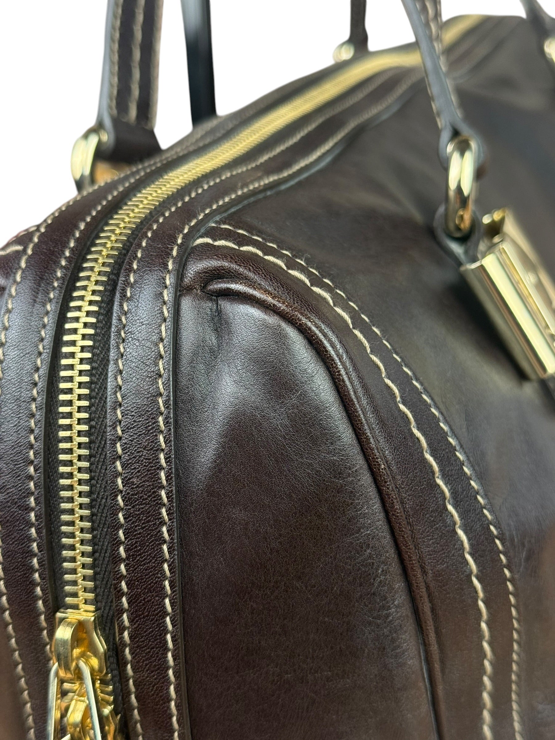 Gucci Vintage Dark Brown Leather Duchessa Boston Handbag