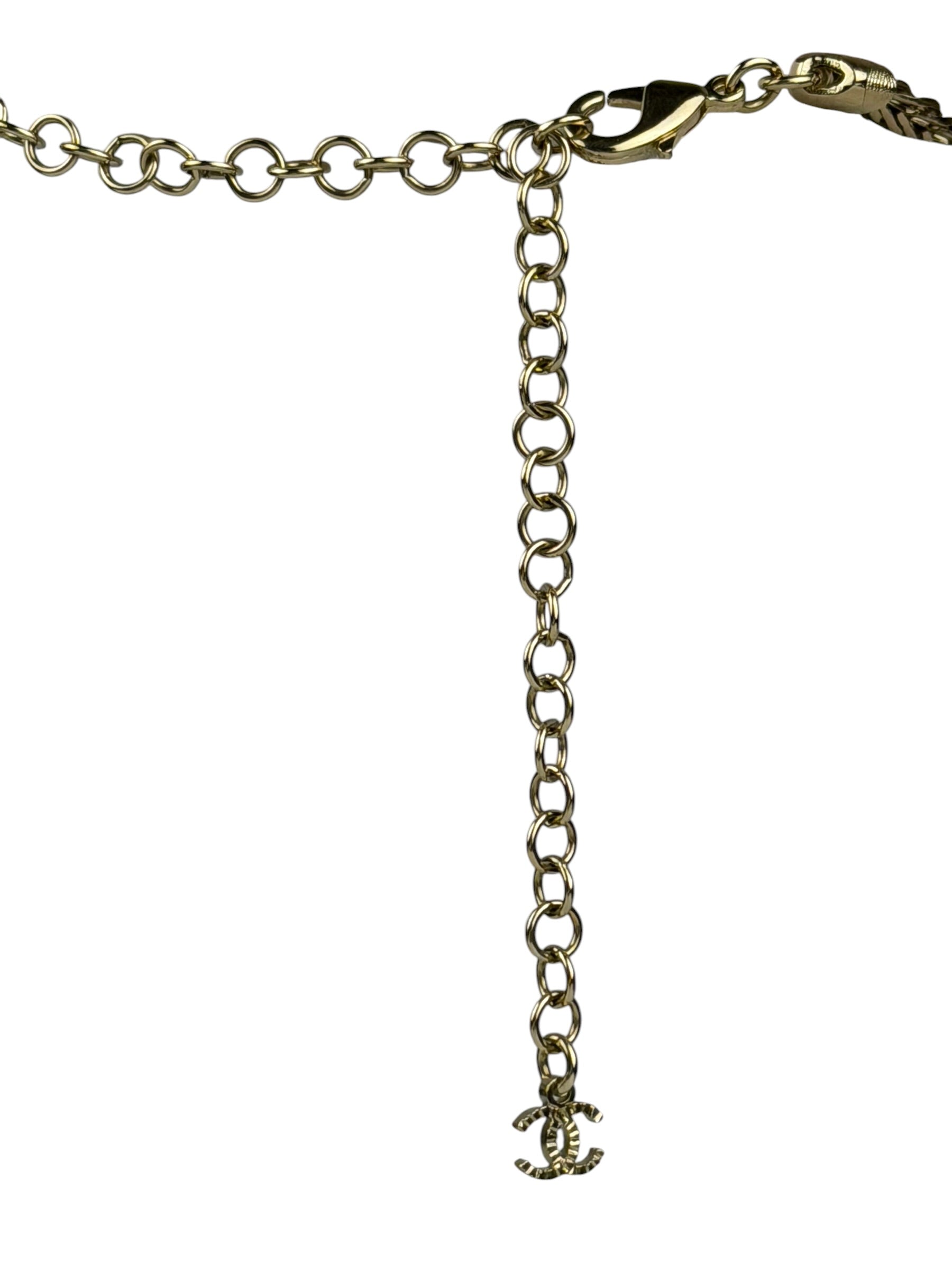 Chanel 22S Gold Metal/Black Leather Pendant Necklace