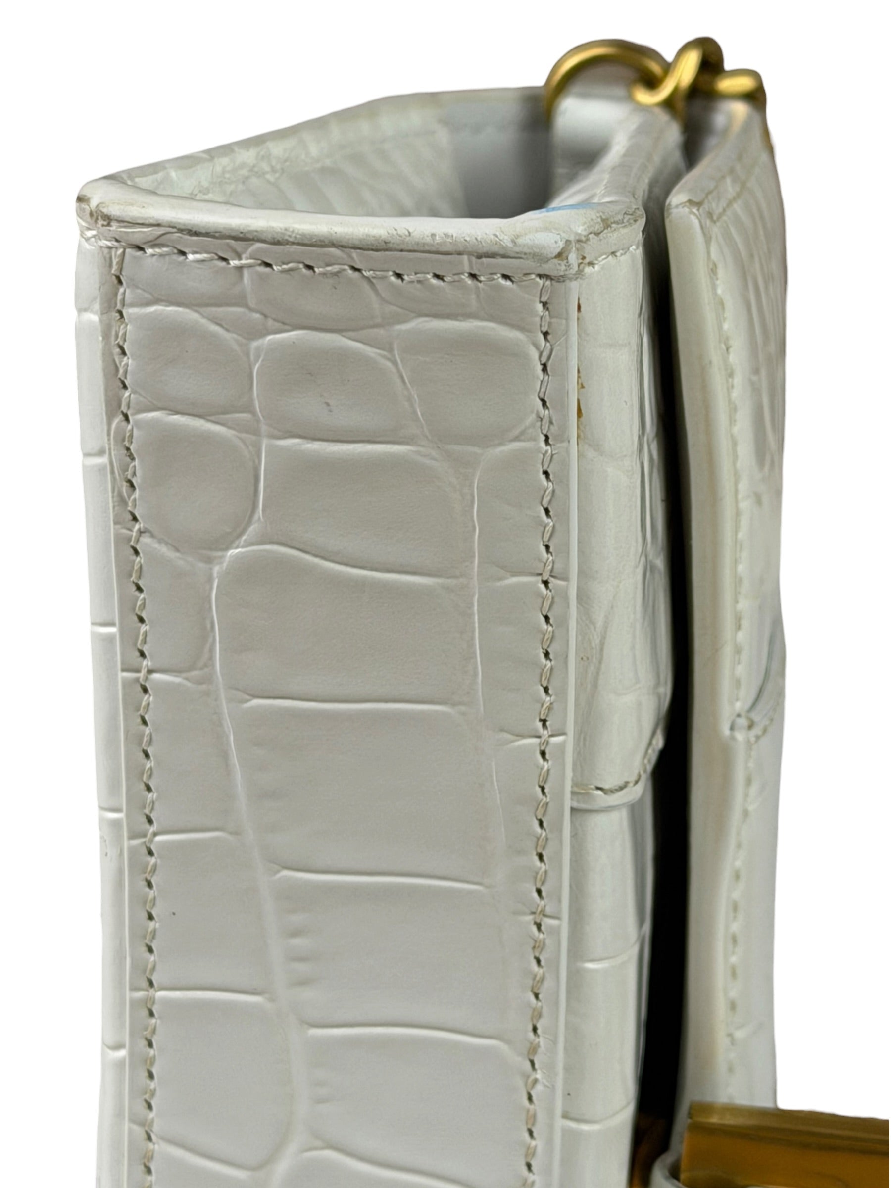 Balenciaga White Crocodile Embossed Hourglass Wallet On Chain