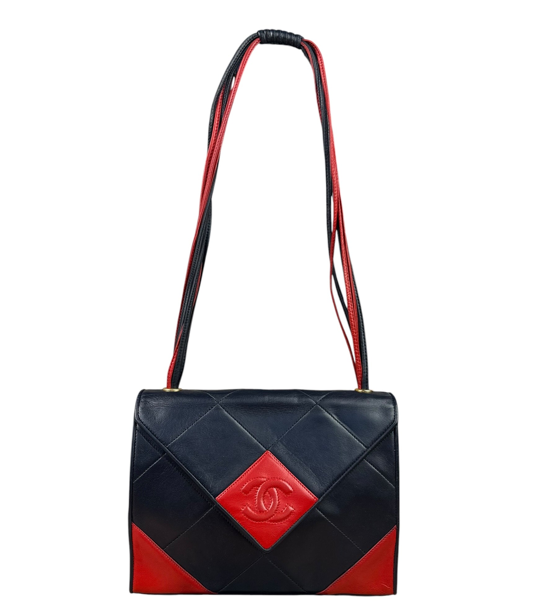 Chanel Vintage Navy/Red Quilted Leather Flap Bag 1989