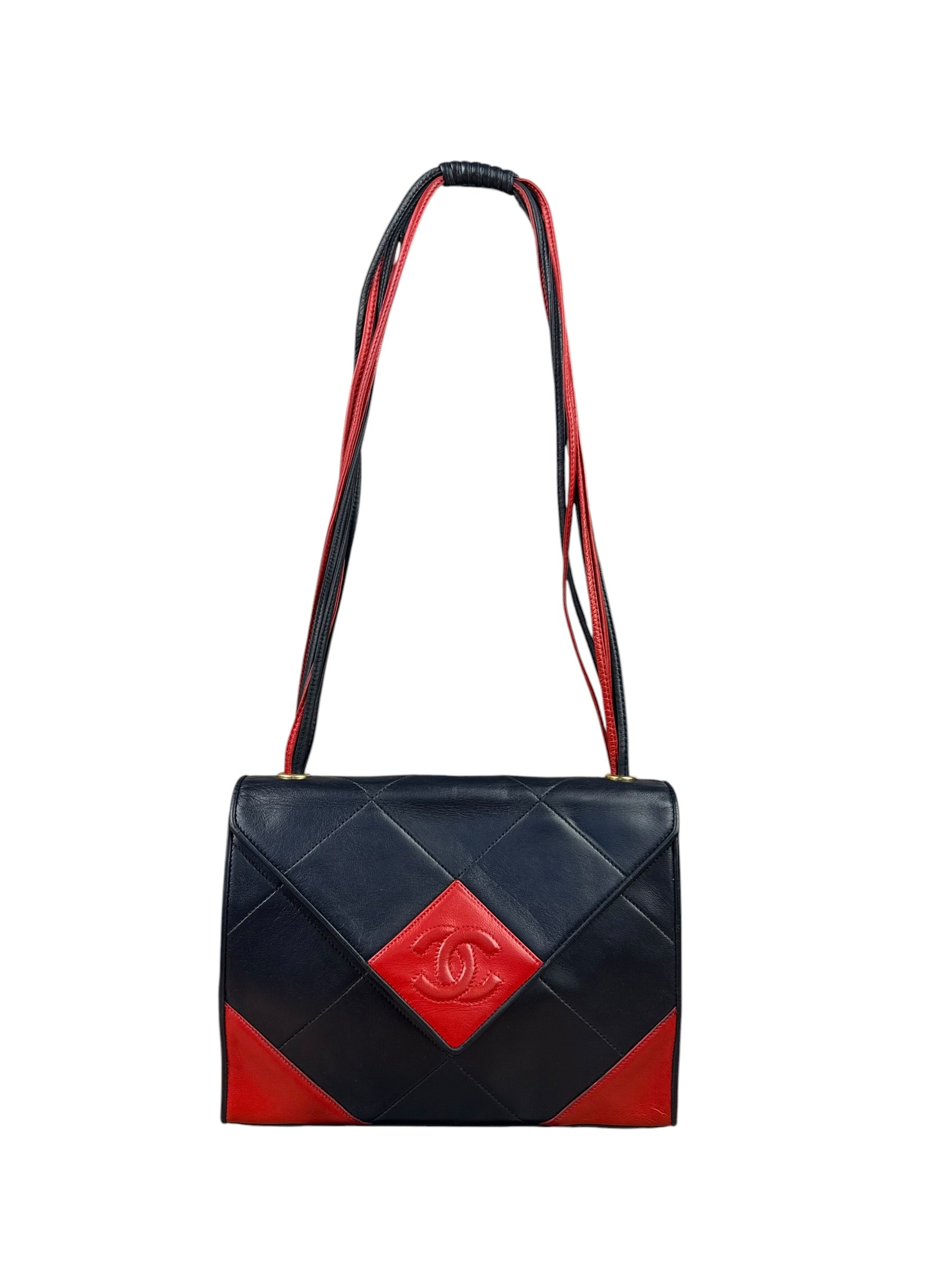Chanel Vintage Navy/Red Quilted Leather Flap Bag 1989