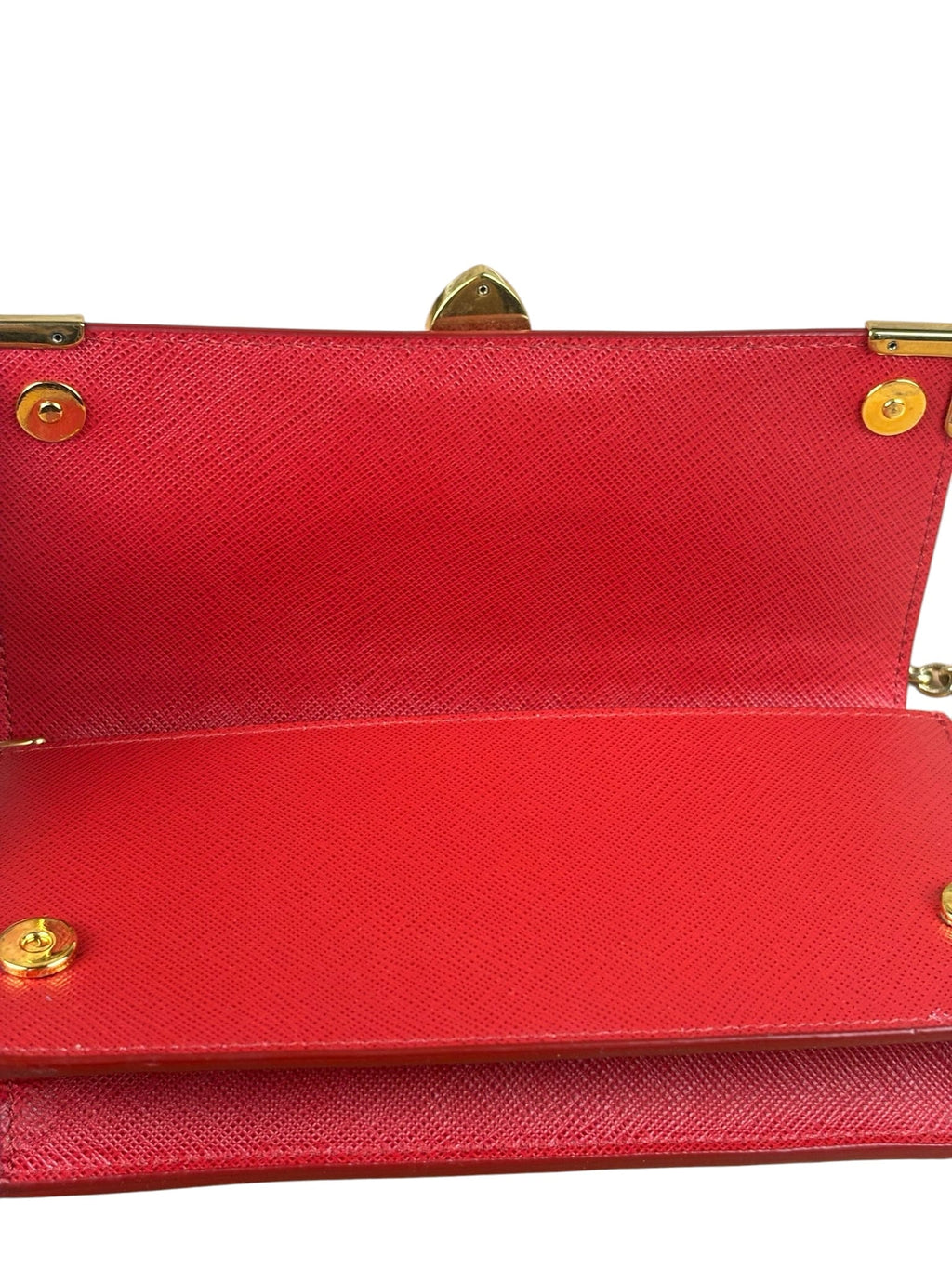 Prada Red Saffiano Leather Flap Wallet On Chain