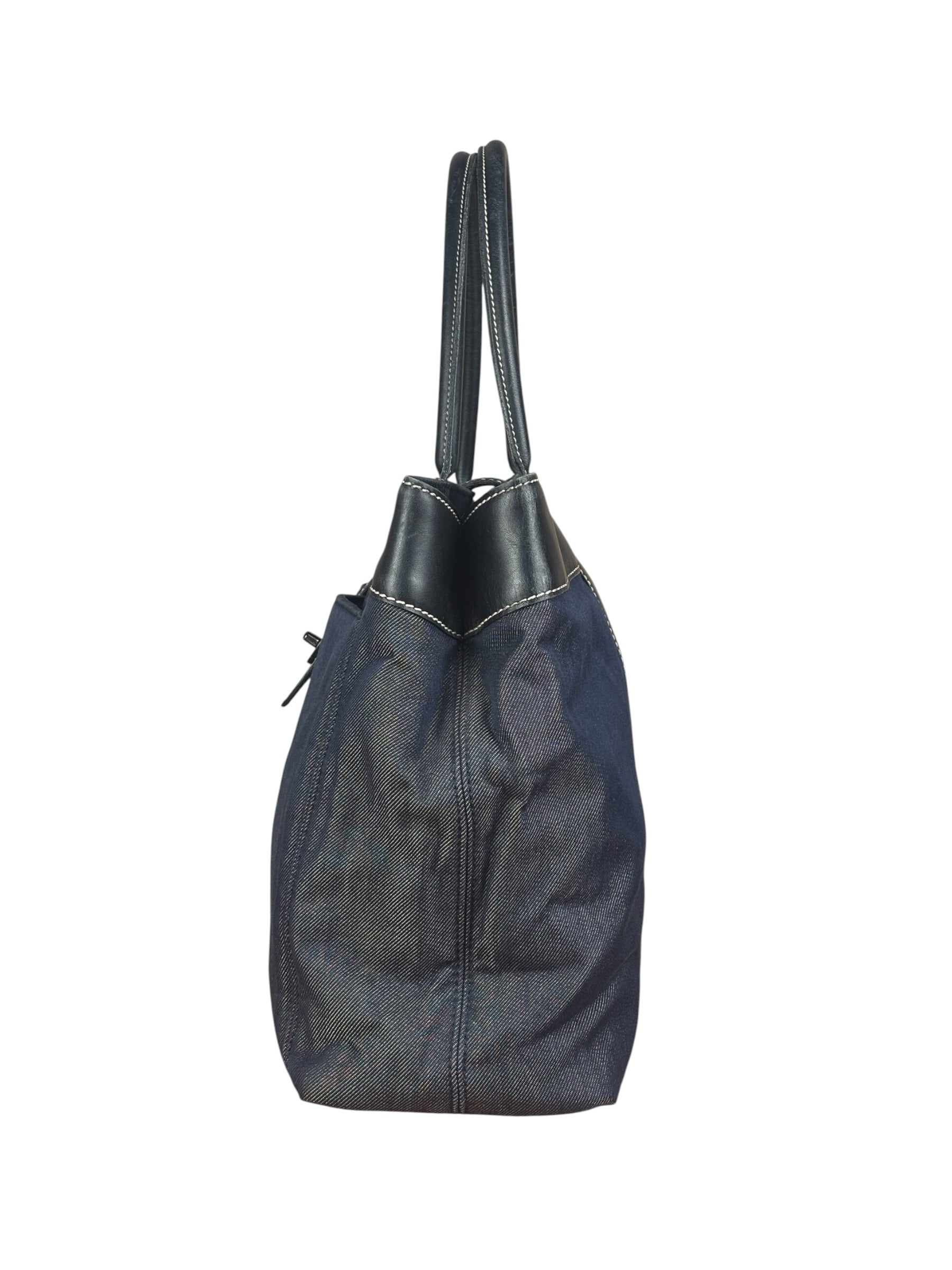 Chanel Vintage Denim/Black Leather CC Turn-Lock Tote Bag 2001