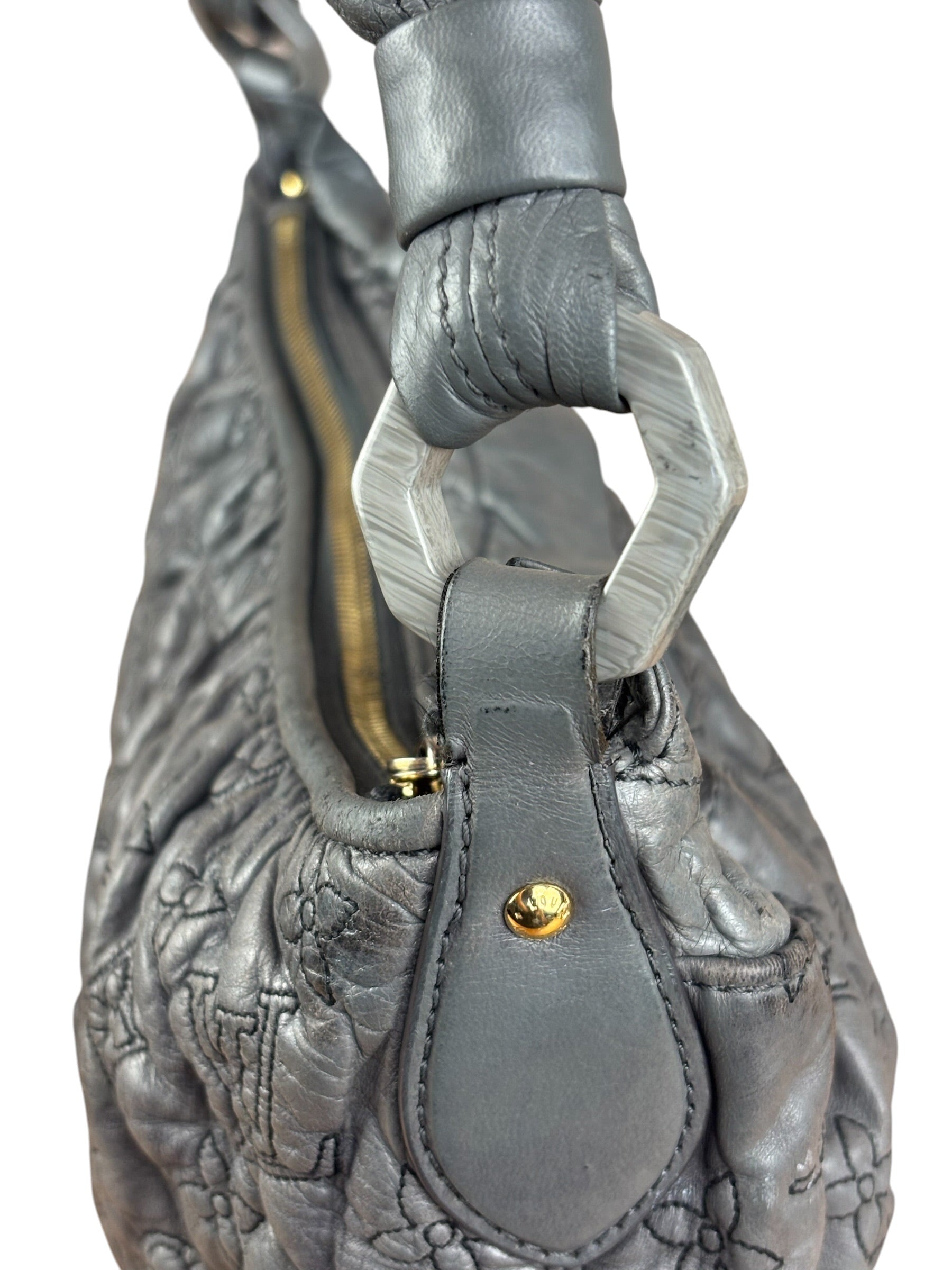 Louis Vuitton Limited Edition Grey Leather Monogram Olympe Nimbus Hobo Bag