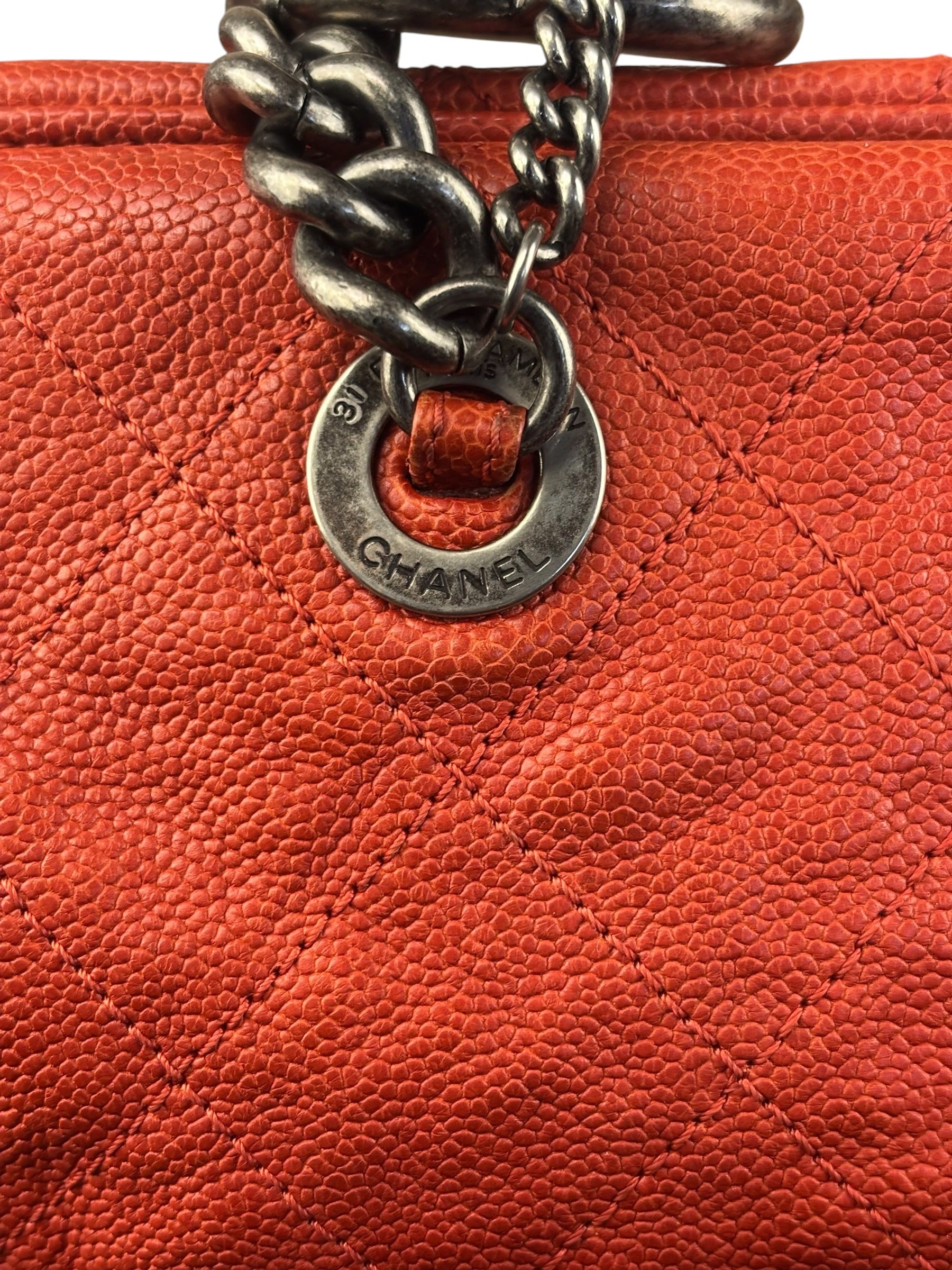 Chanel Red Caviar Quilted Medium Frame Shoulder Bag 2011