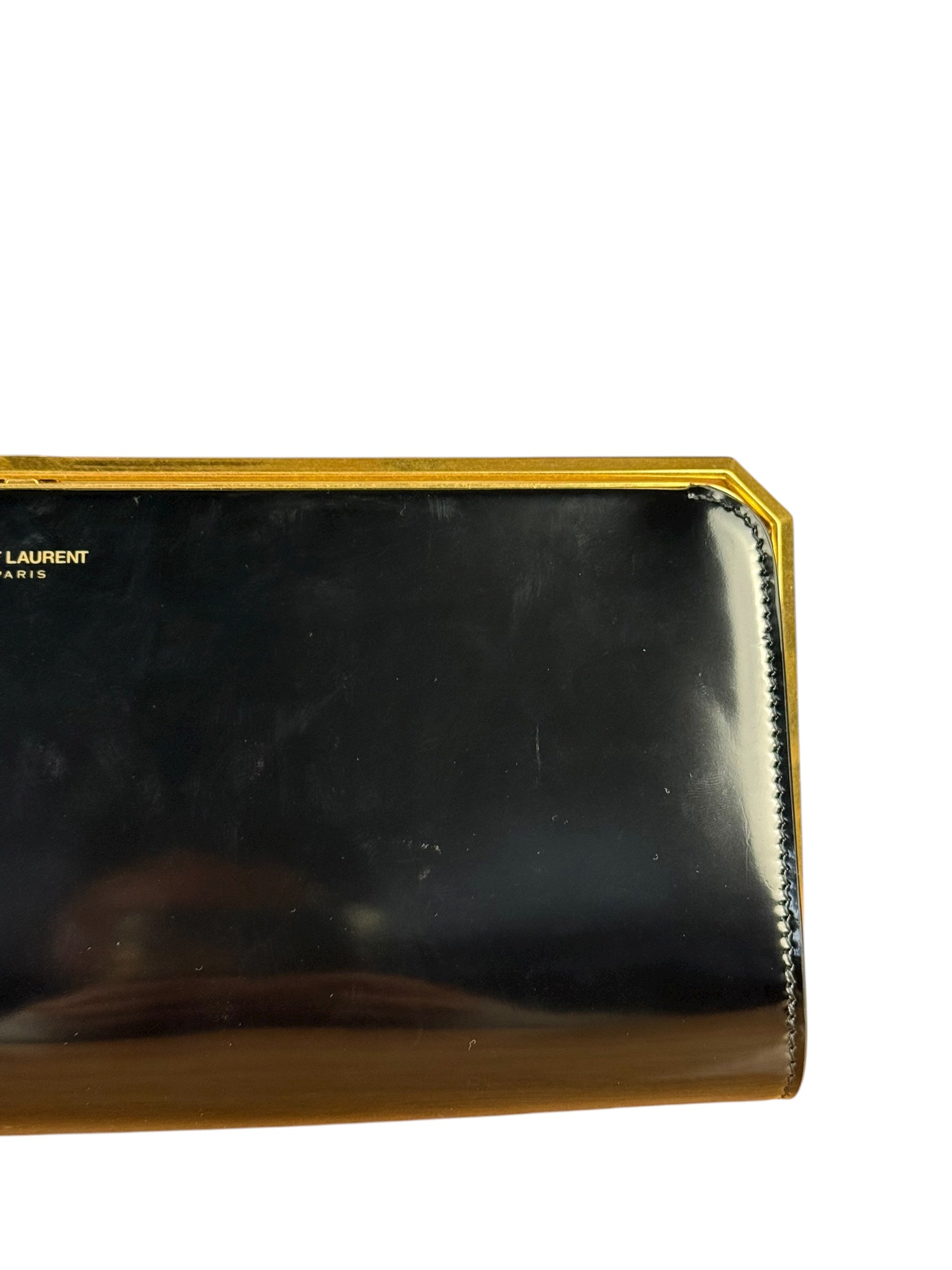 Saint Laurent Black Patent Date Charnière Minaudière Clutch
